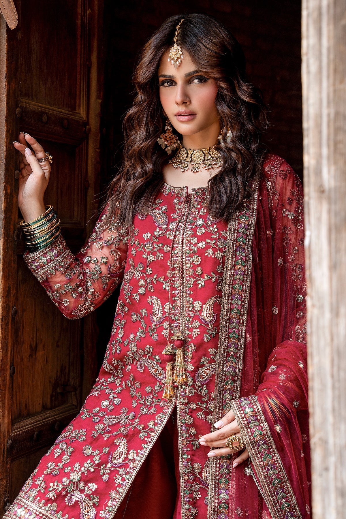 3-PC Embroidered  Raw Silk CMA-6-438