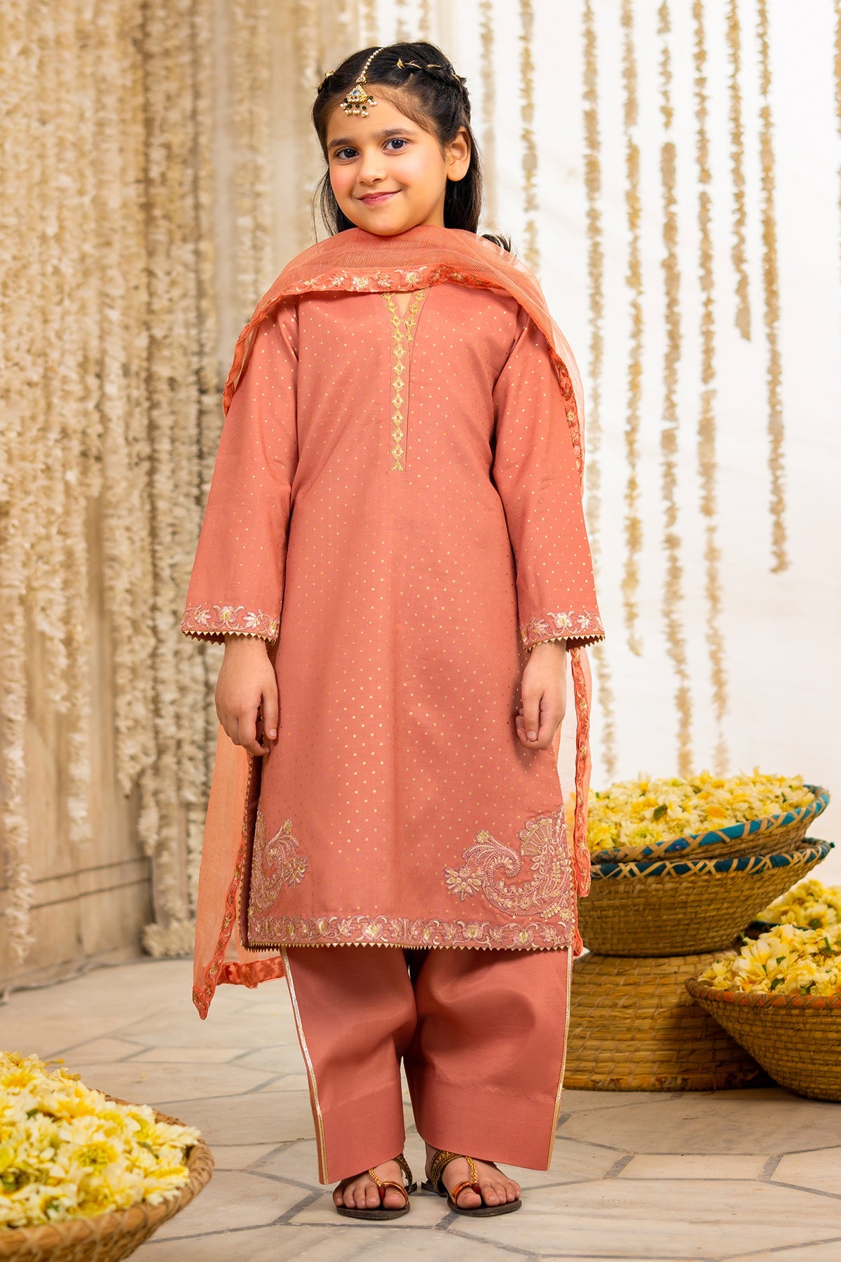 3-PC Embroidered Raw-Silk Suit CKP-6-373