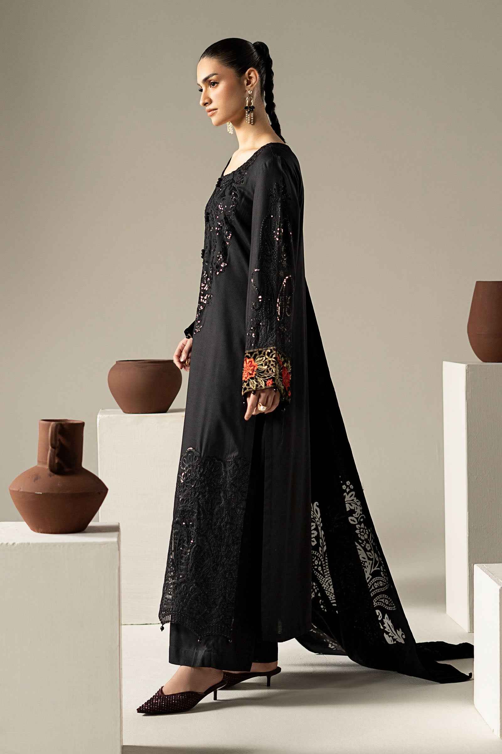 3 Piece Embroidered Linen Suit