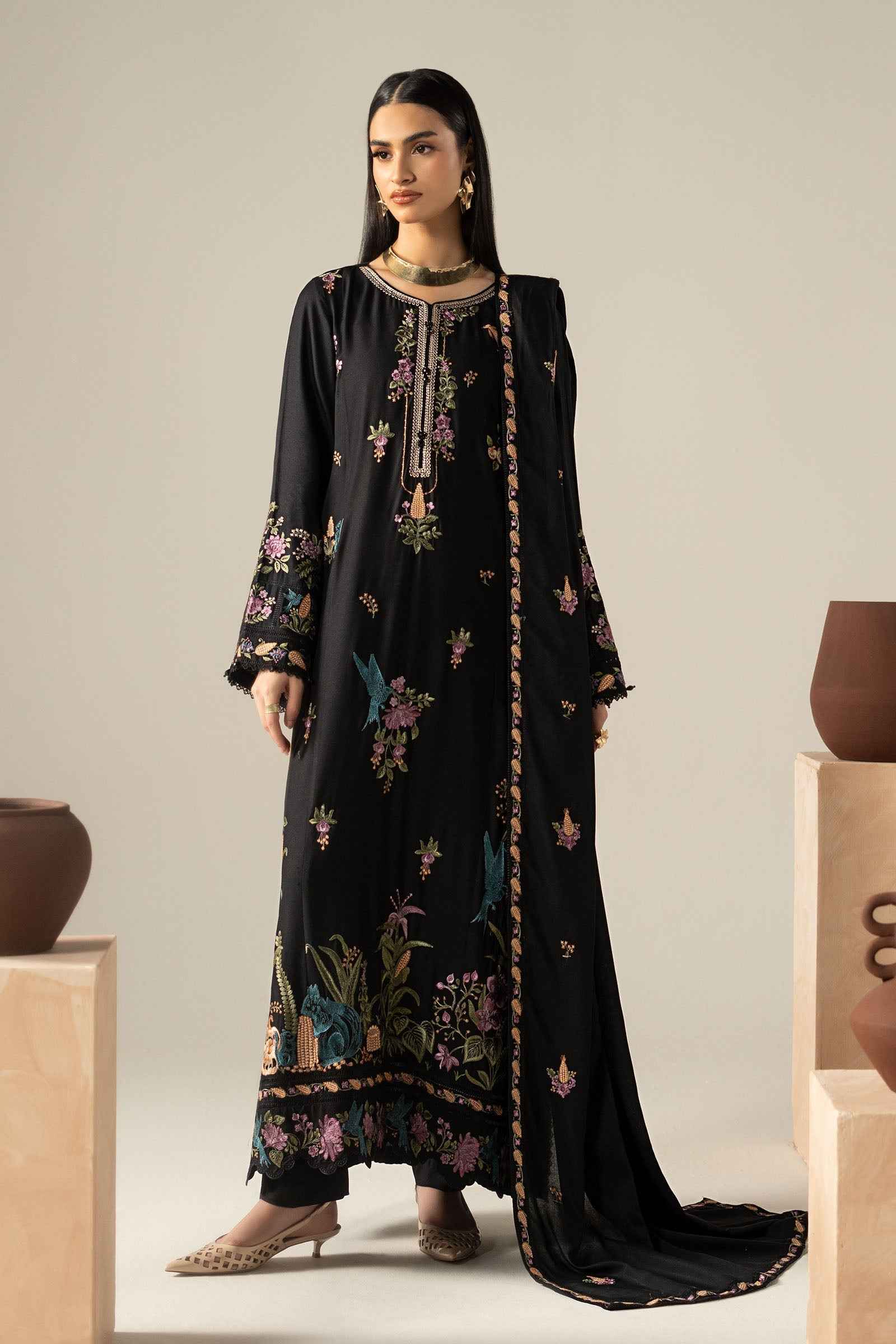 3 Piece Embroidered Linen Suit