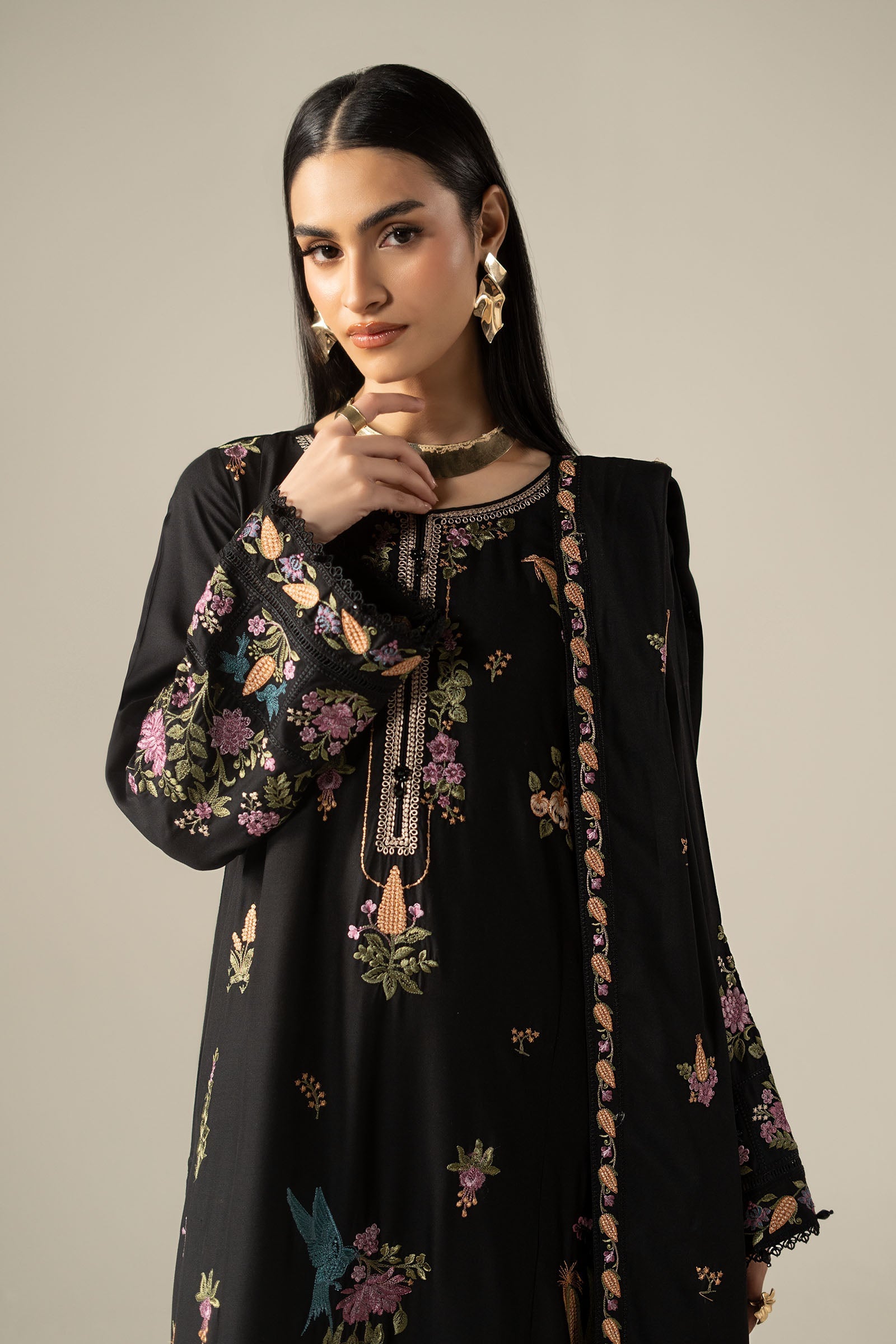 3 Piece Embroidered Linen Suit