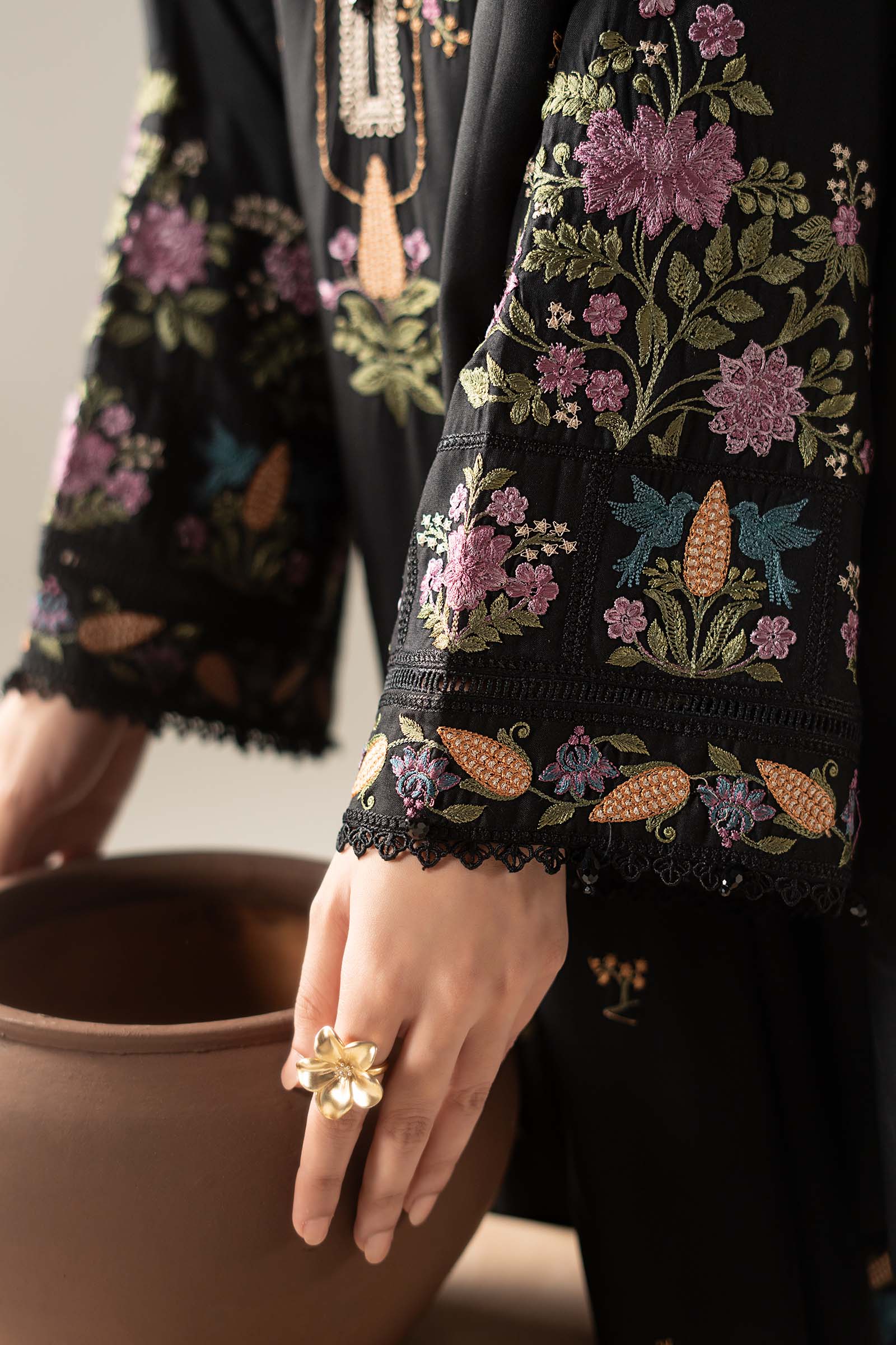3 Piece Embroidered Linen Suit
