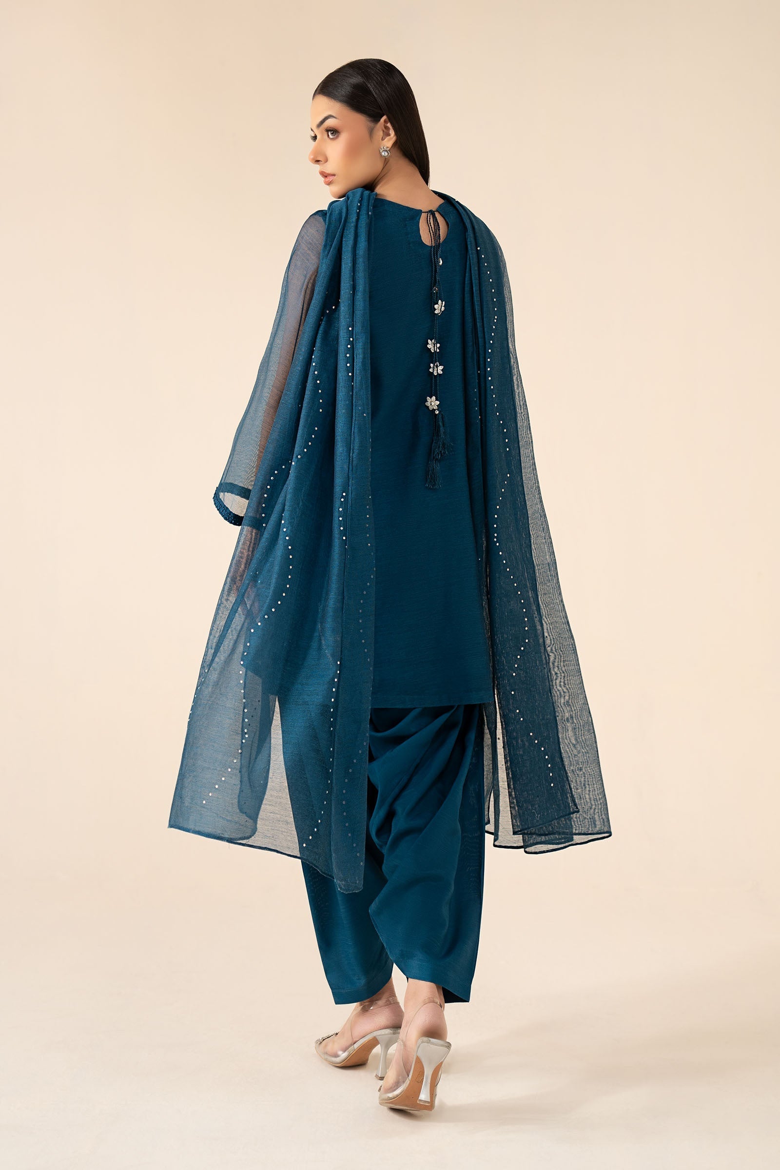 3 Piece Embellished Cotton Net Suit