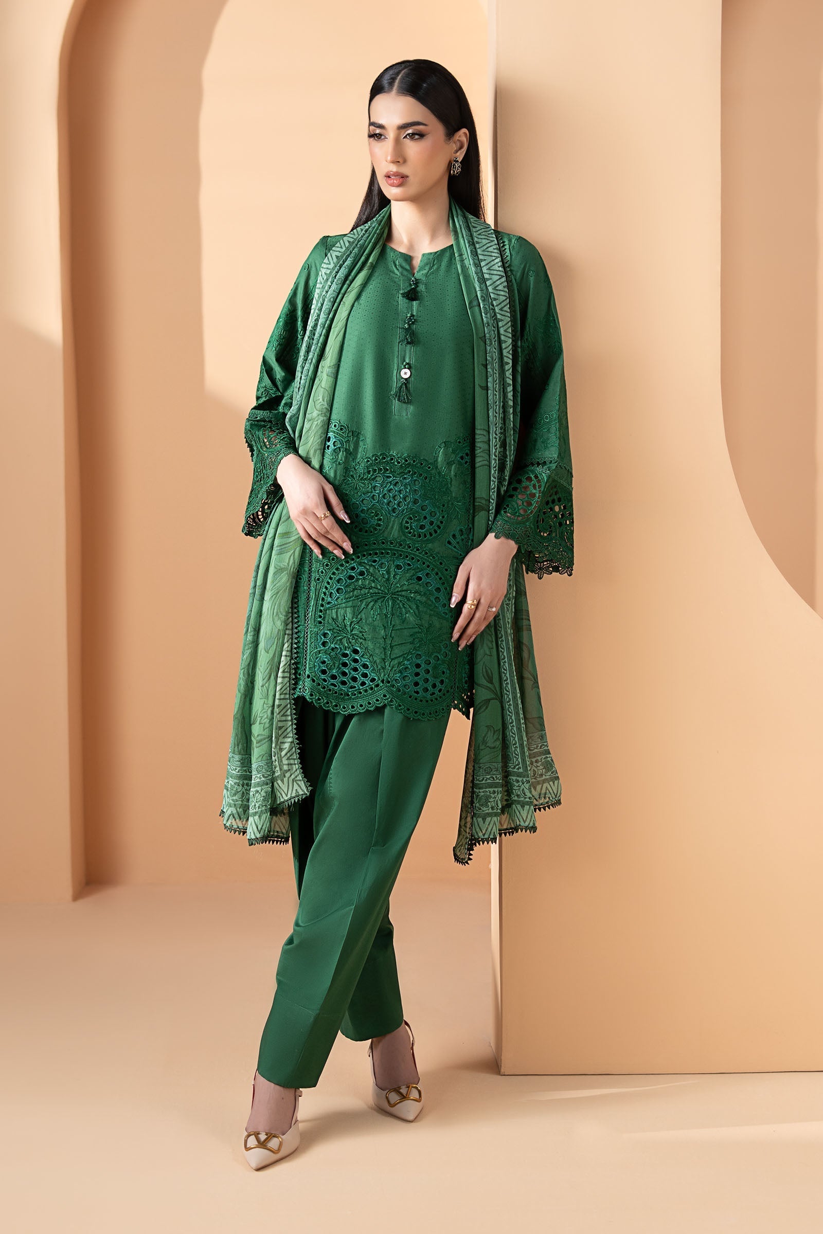 3 Piece Embroidered Dobby Lawn Suit