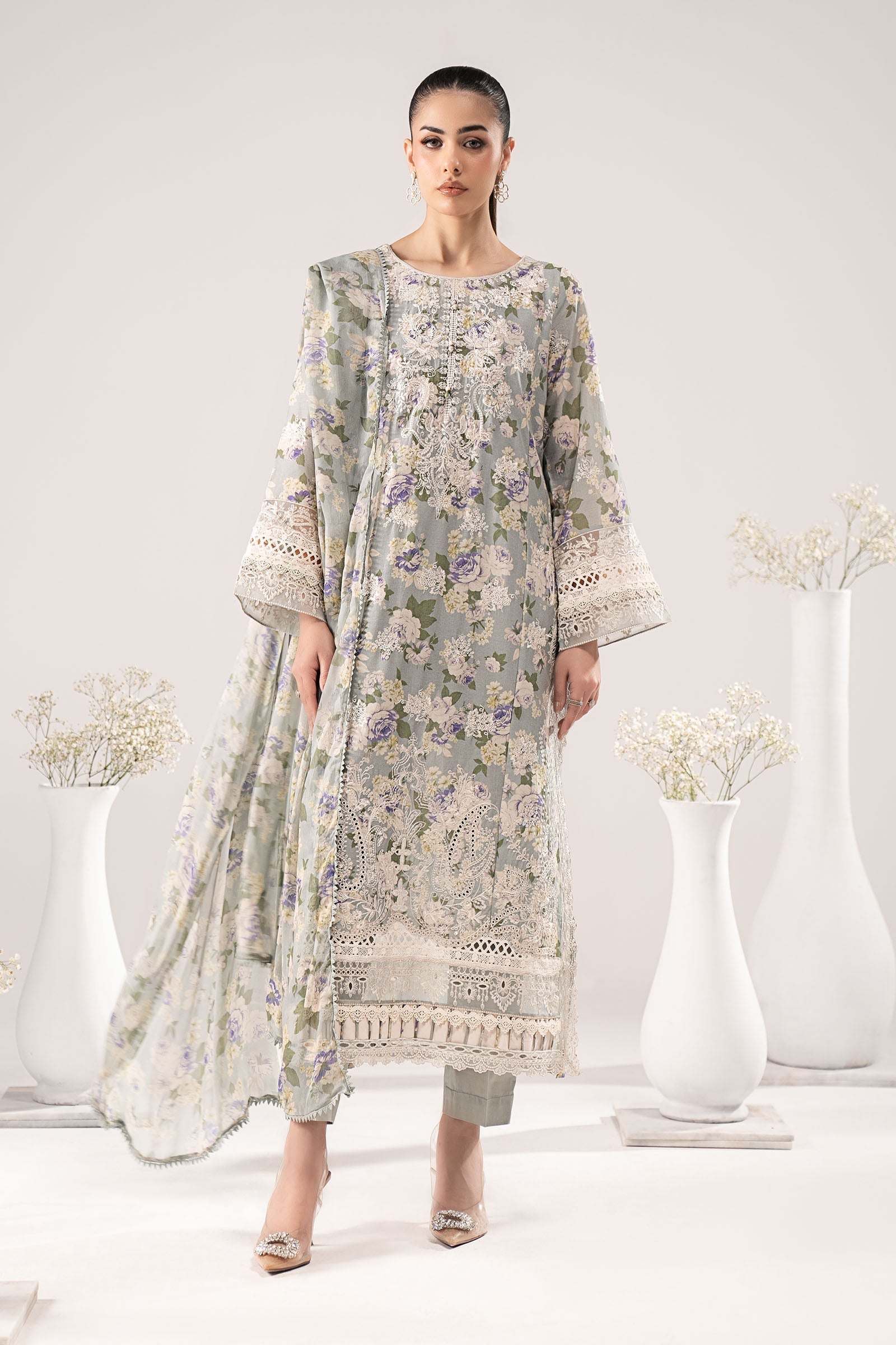 3 Piece Embroidered Dobby Lawn Suit