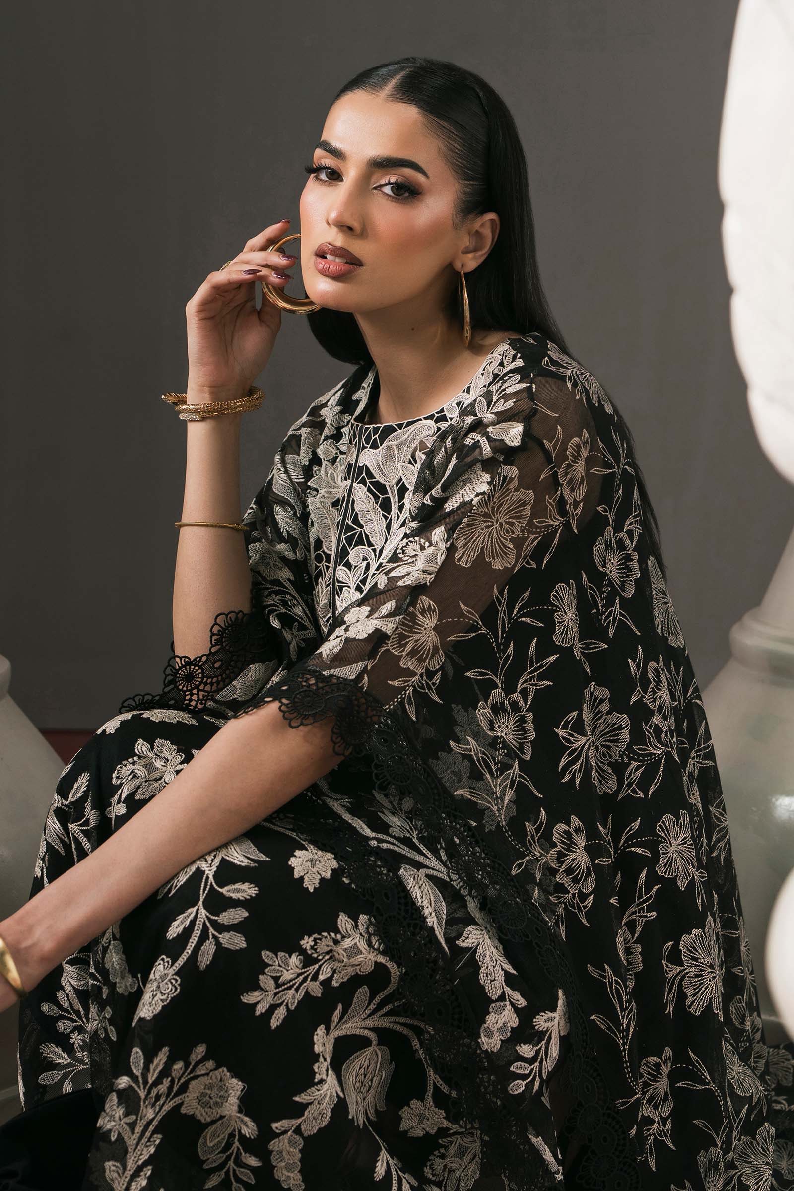 3 Piece Embroidered Cotton Net Suit