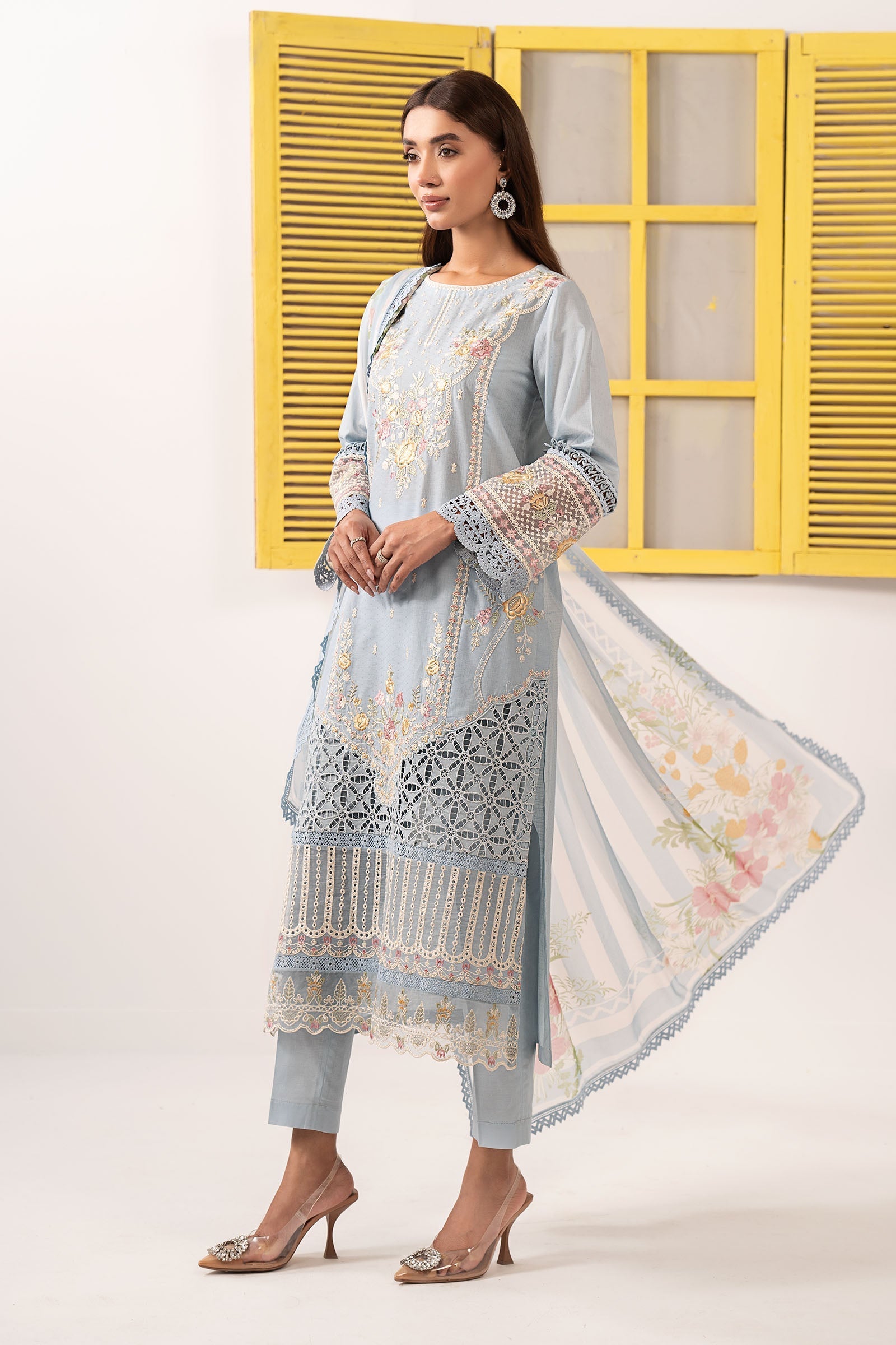 3 Piece Embroidered Dobby Lawn Suit