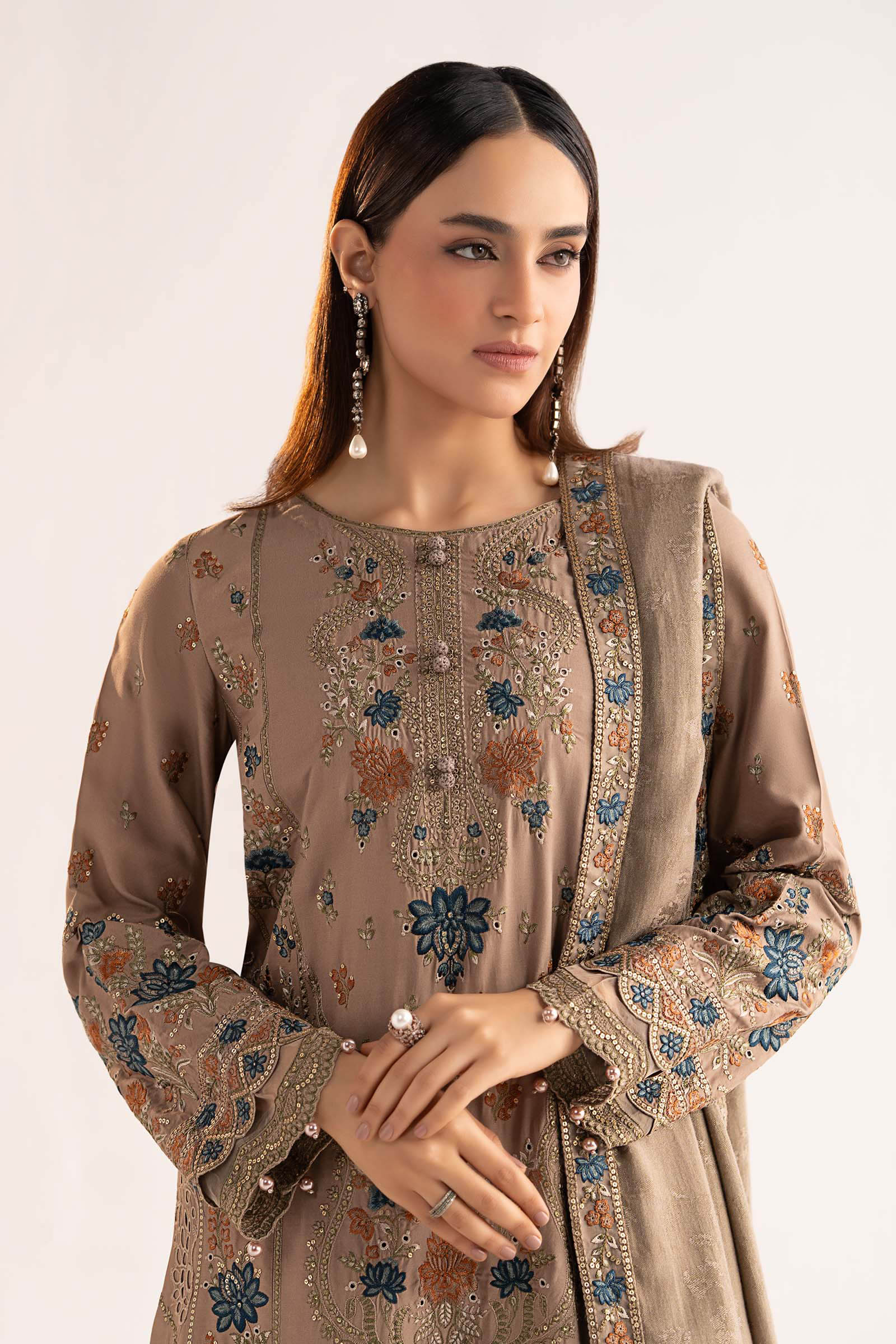 3 Piece Embroidered Linen Suit