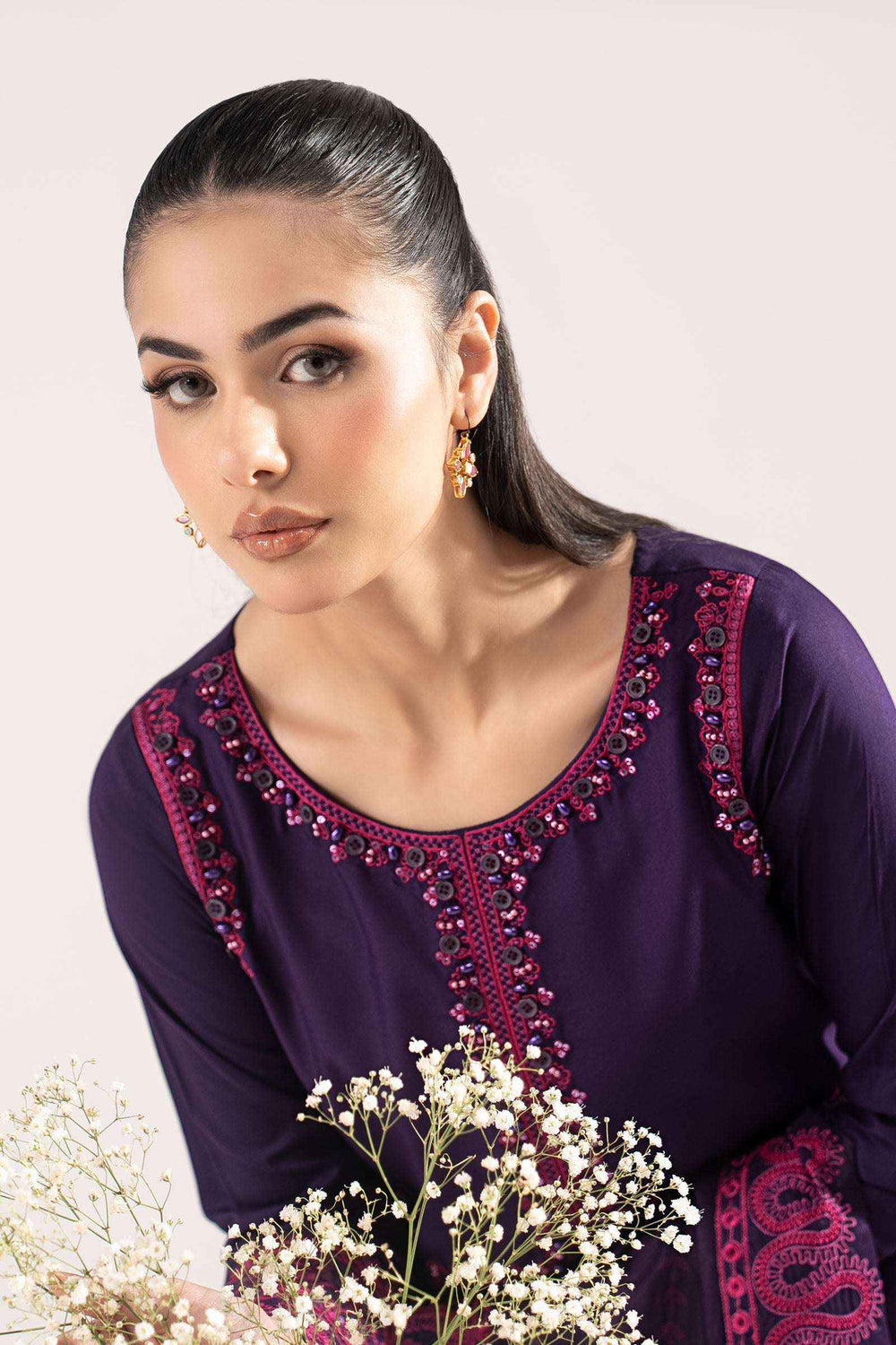 3 Piece Embroidered Linen Suit