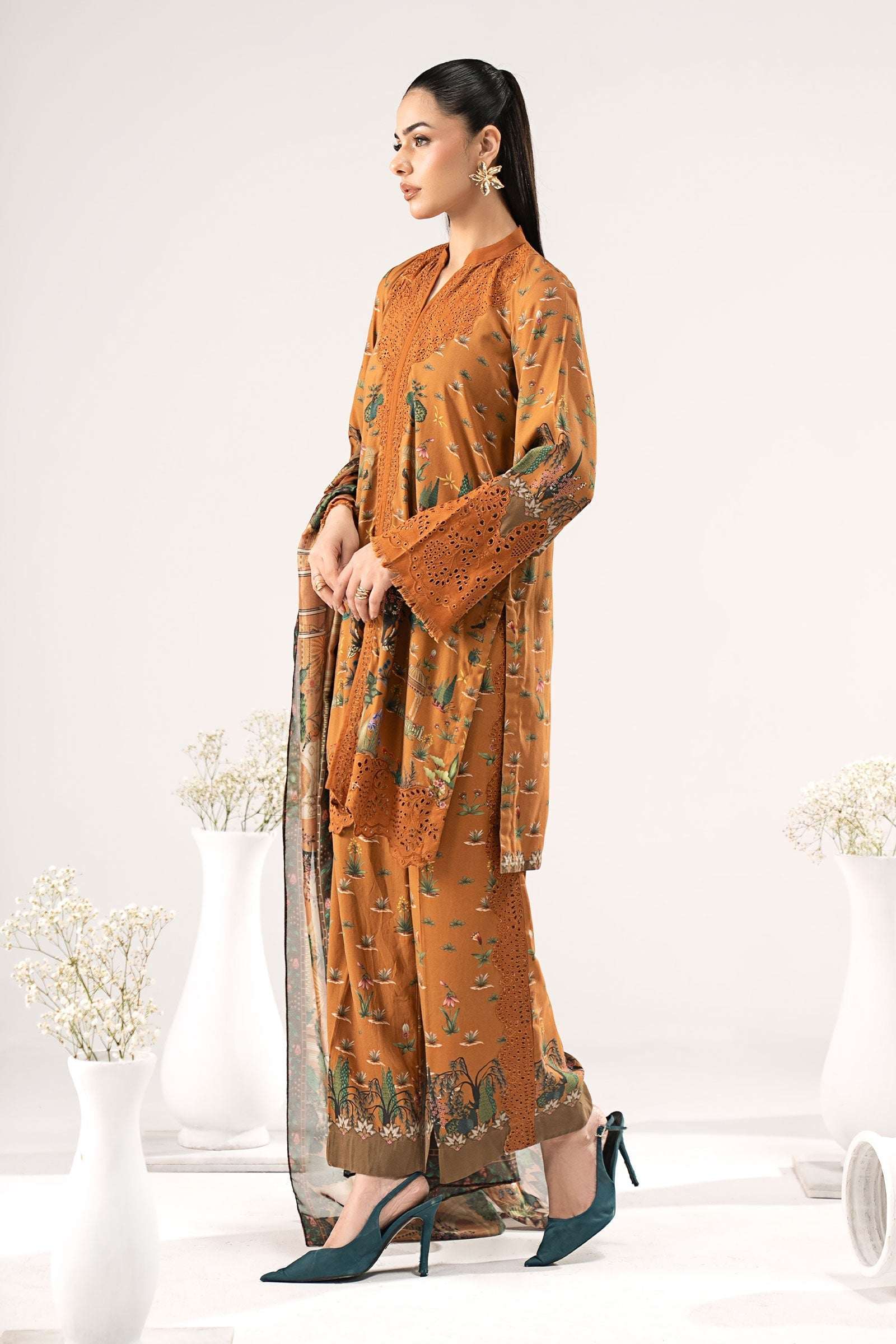 3 Piece Embroidered Linen Suit