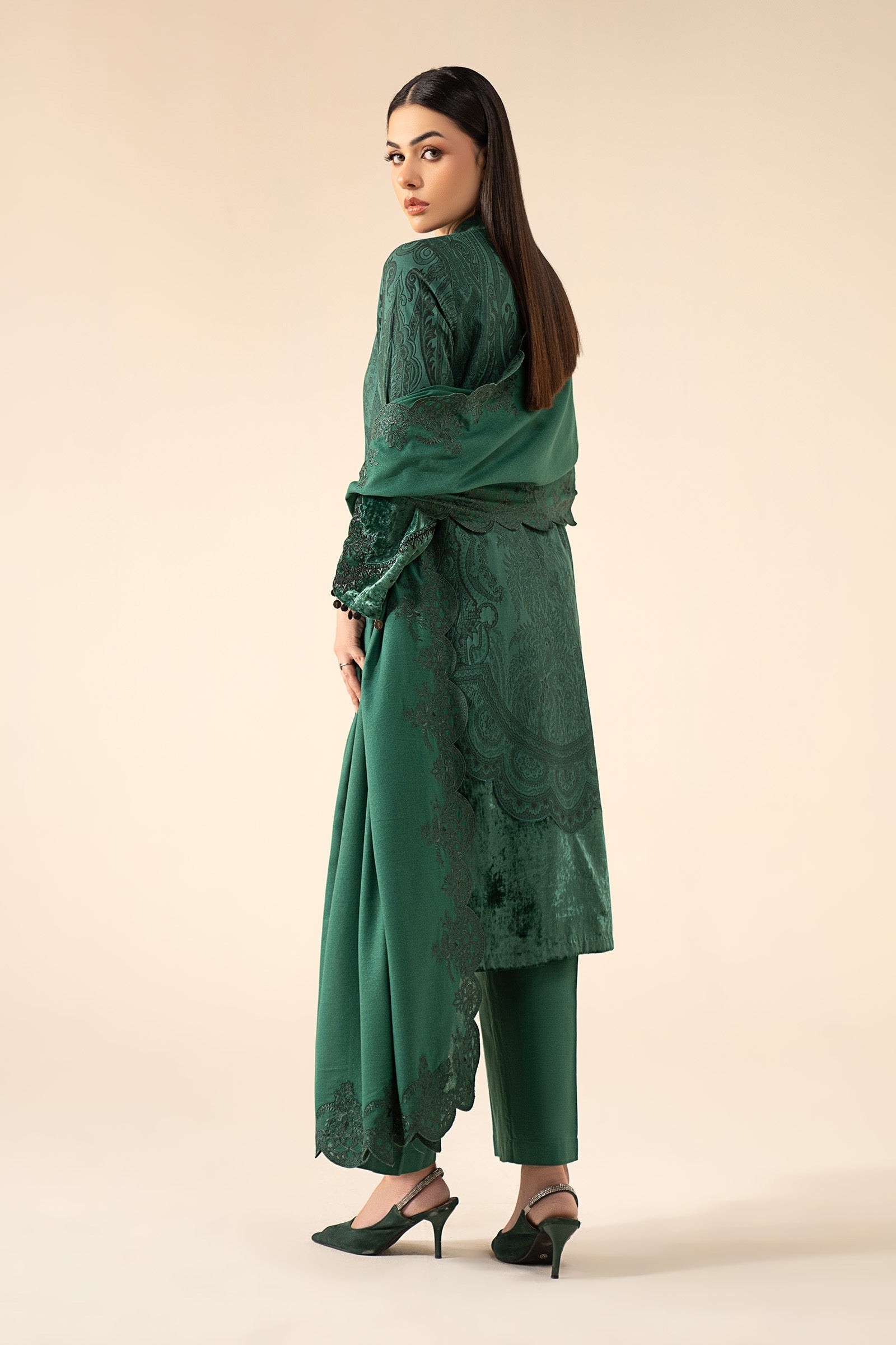 3 Piece Embroidered Cotton Jacquard Suit