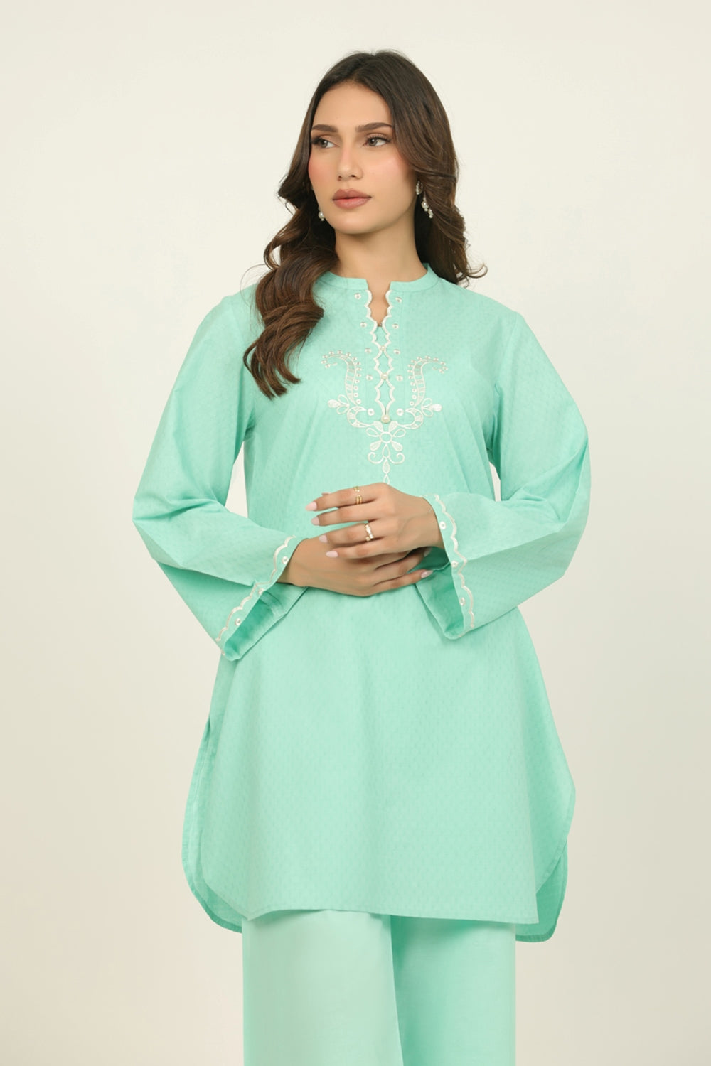 Dobby Embroidered Shirt And Cambric Trouser