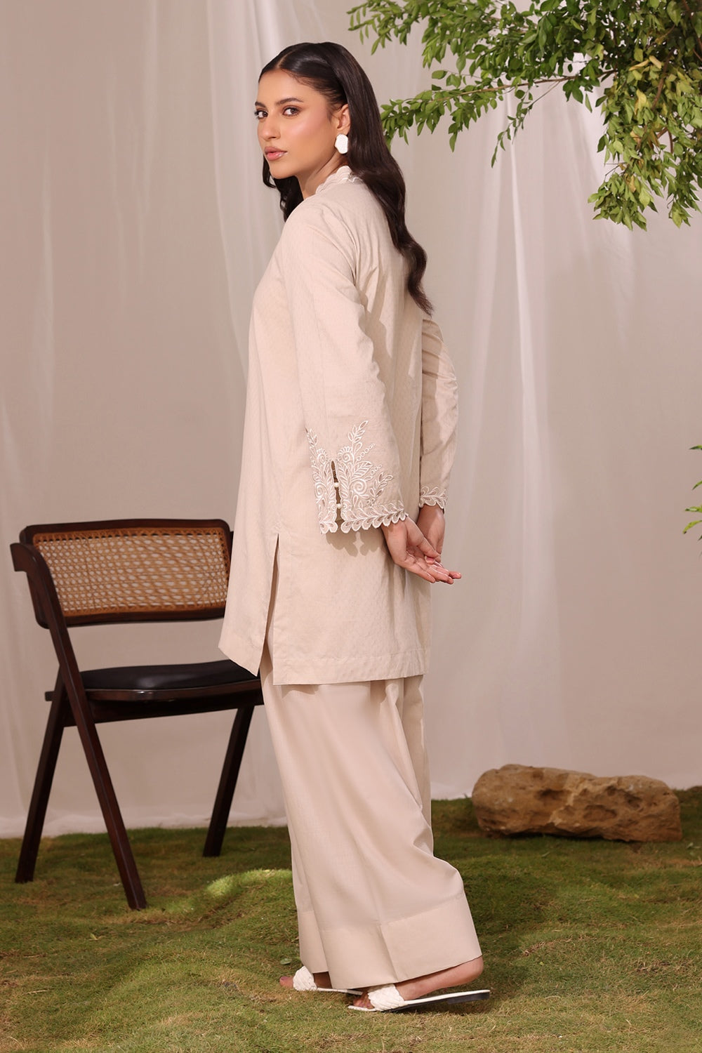 Dobby Embroidered Shirt And Dyed Shalwar