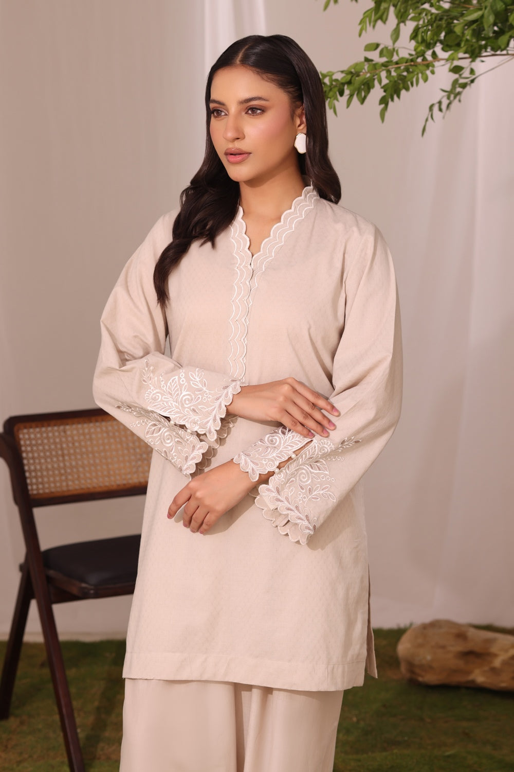 Dobby Embroidered Shirt And Dyed Shalwar