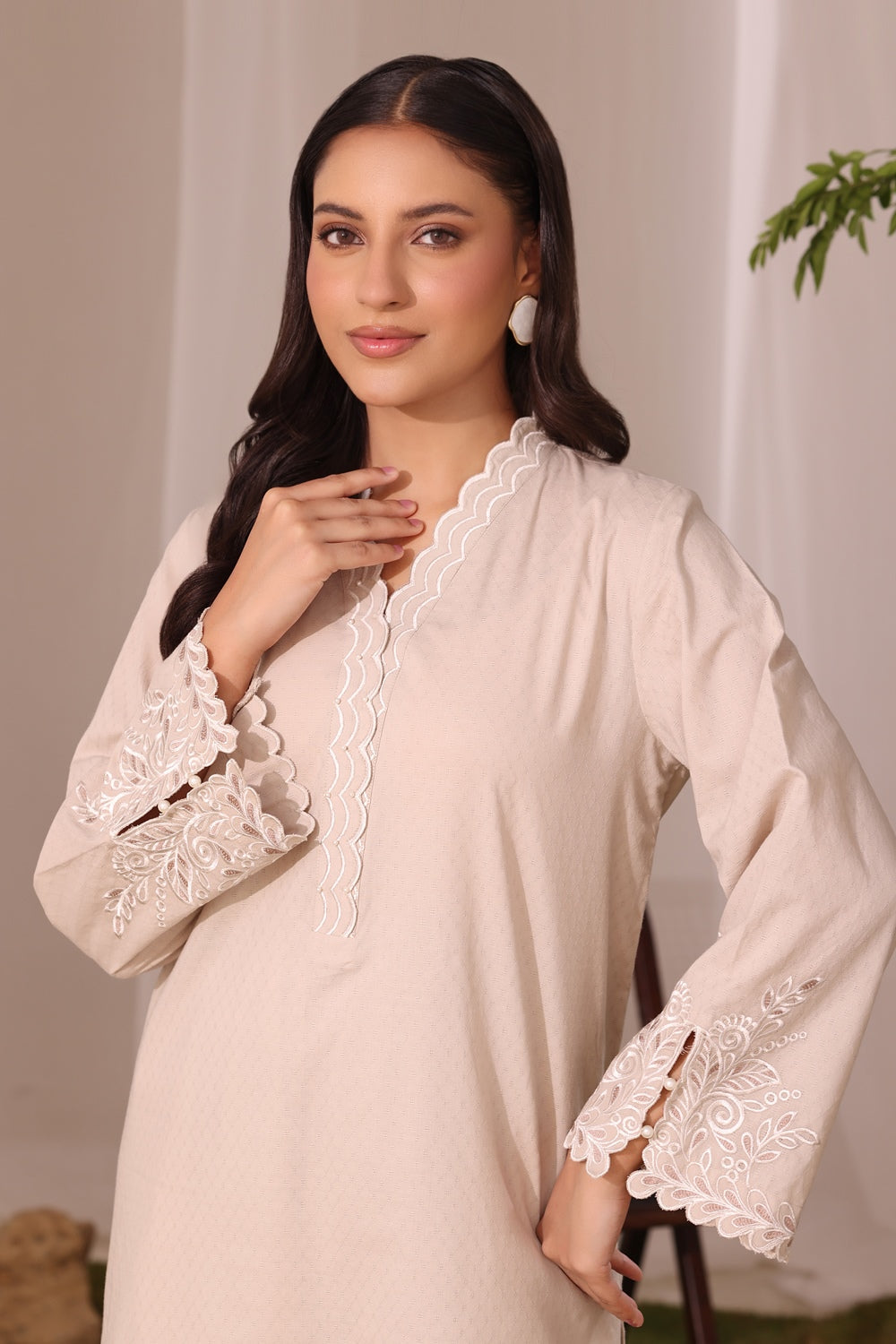 Dobby Embroidered Shirt And Dyed Shalwar