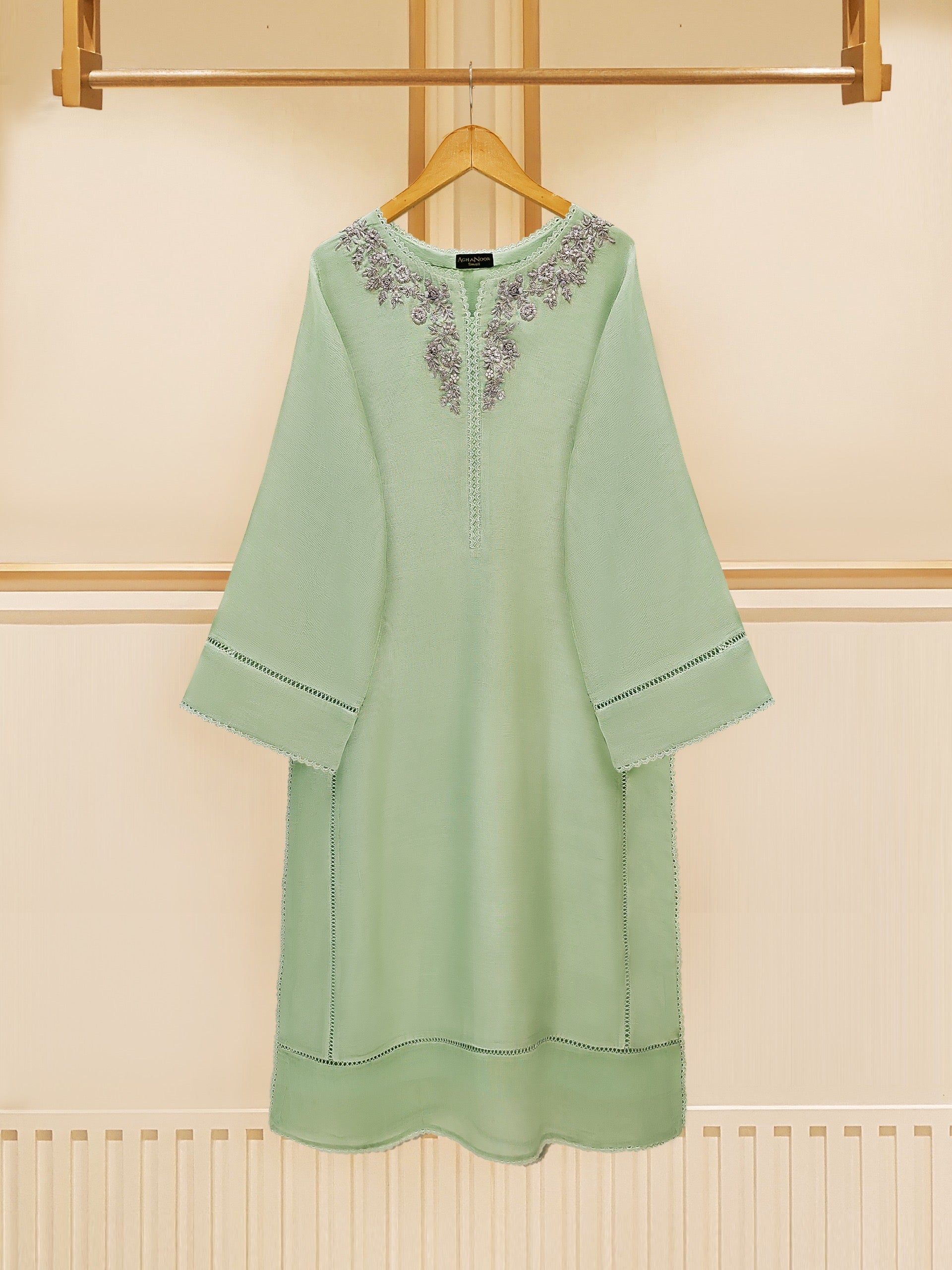 3 Piece - Pure Cotton Net Embroidered Suit S109492
