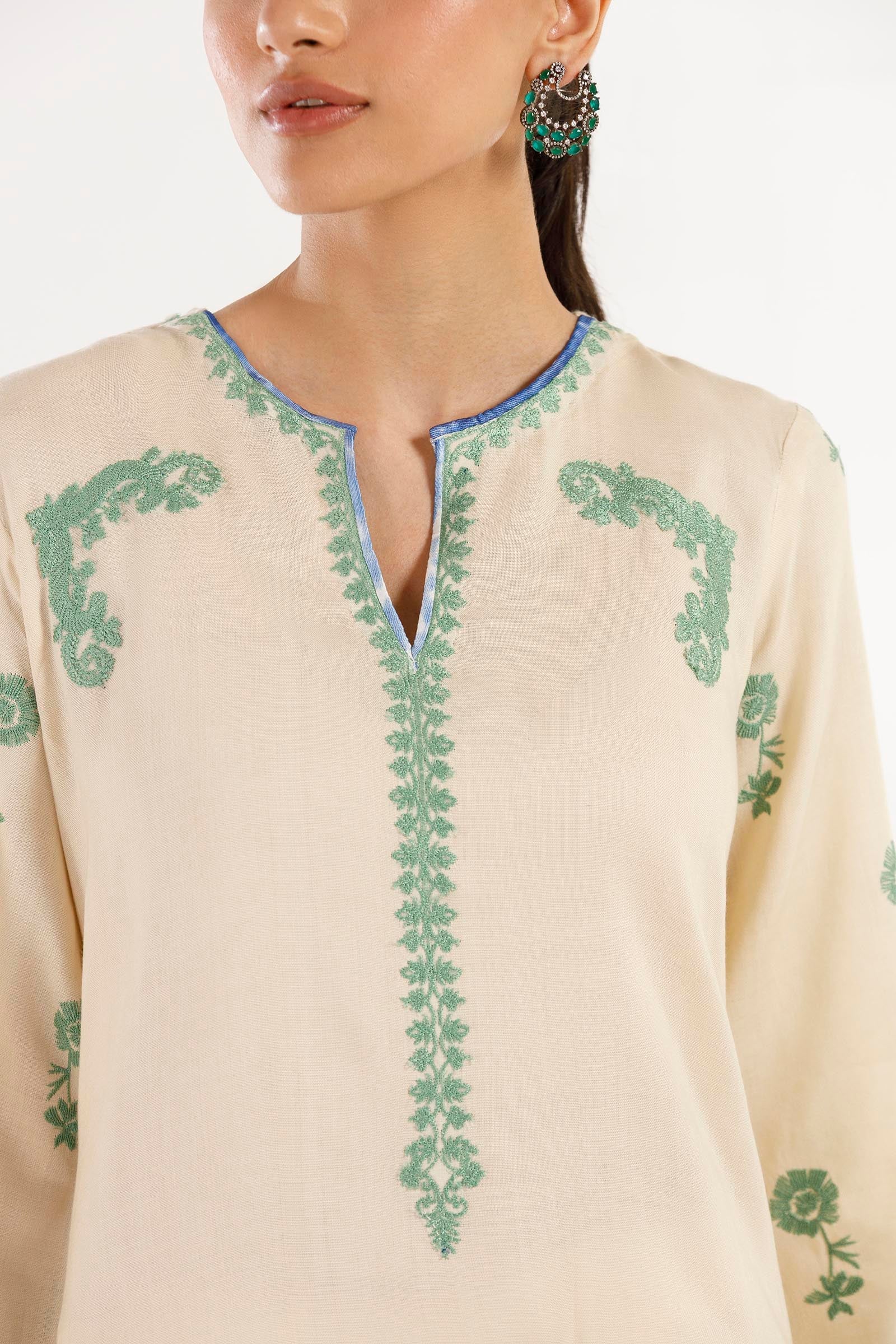 Stitched Embroidered Linen Shirt