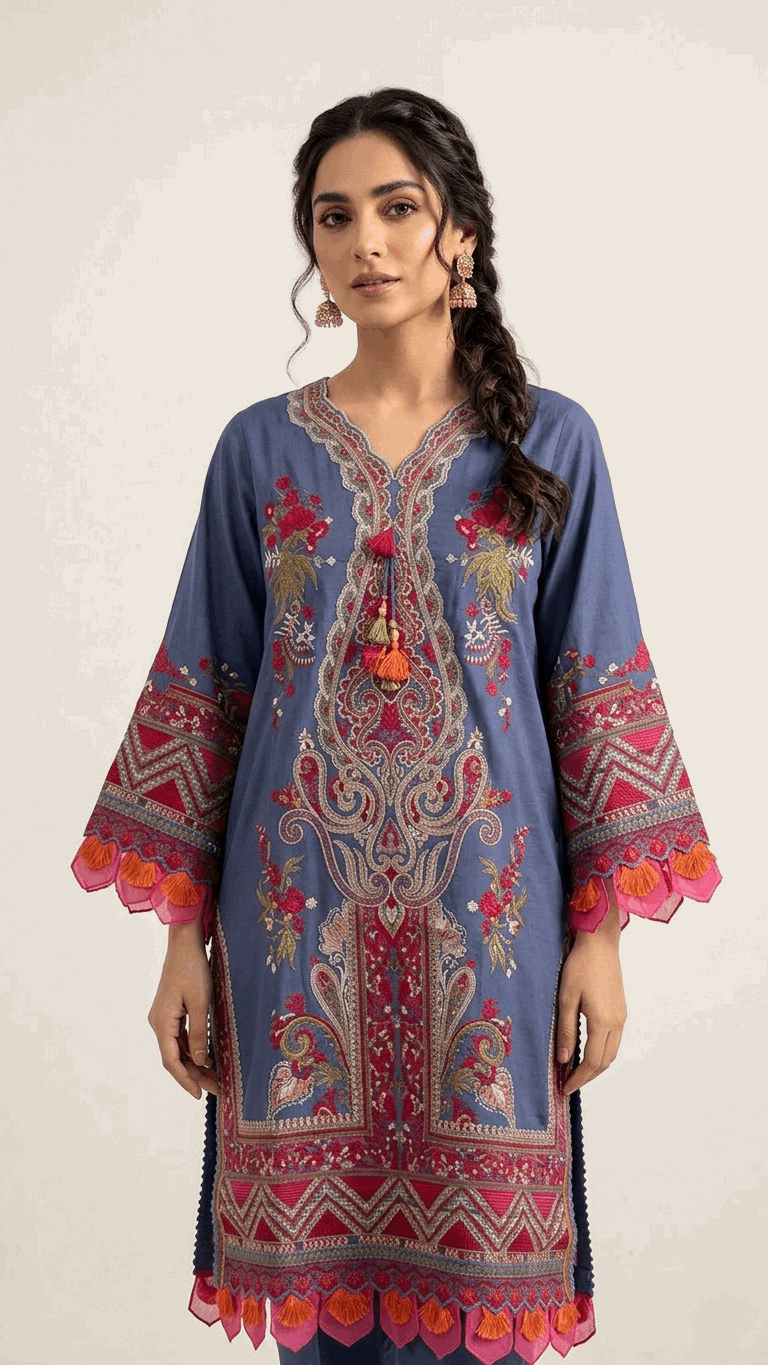 Stitched Embroidered Viscose Silk Shirt