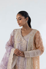 Stitched Angrakha Embroidered Shirt + Shalwar + Dupatta