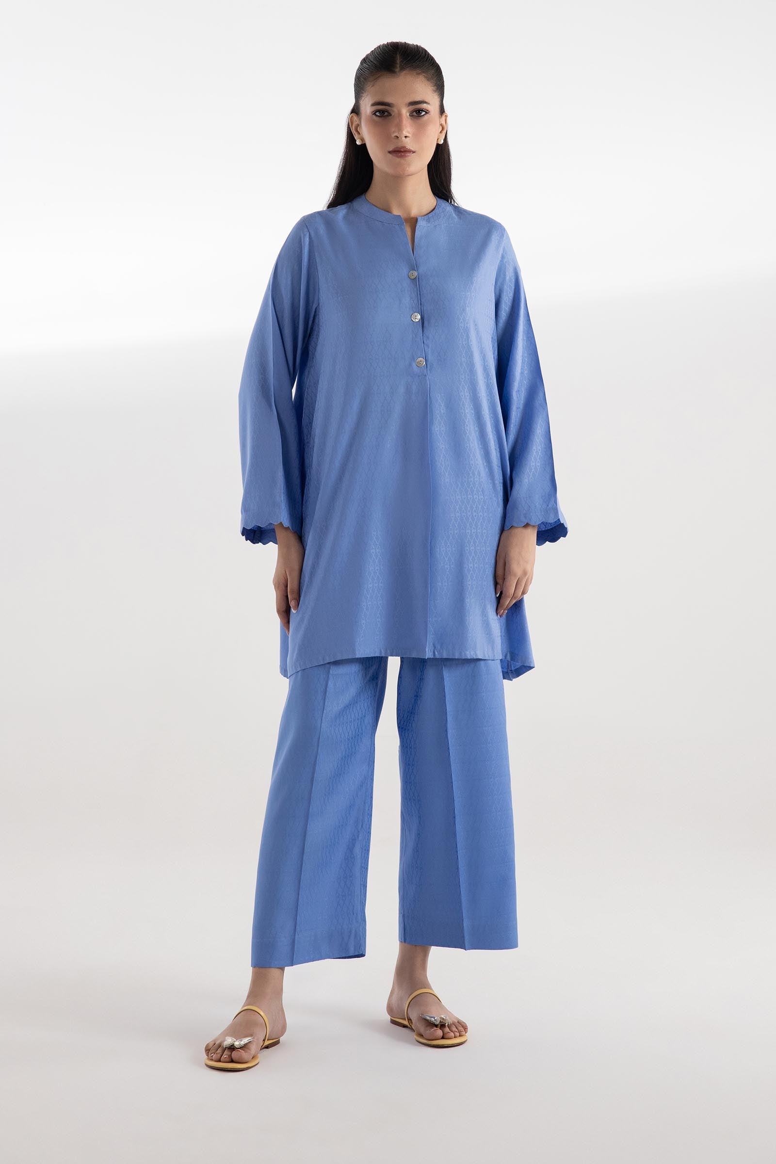Stitched Dyed Chikan Kari Shirt + Culotte
