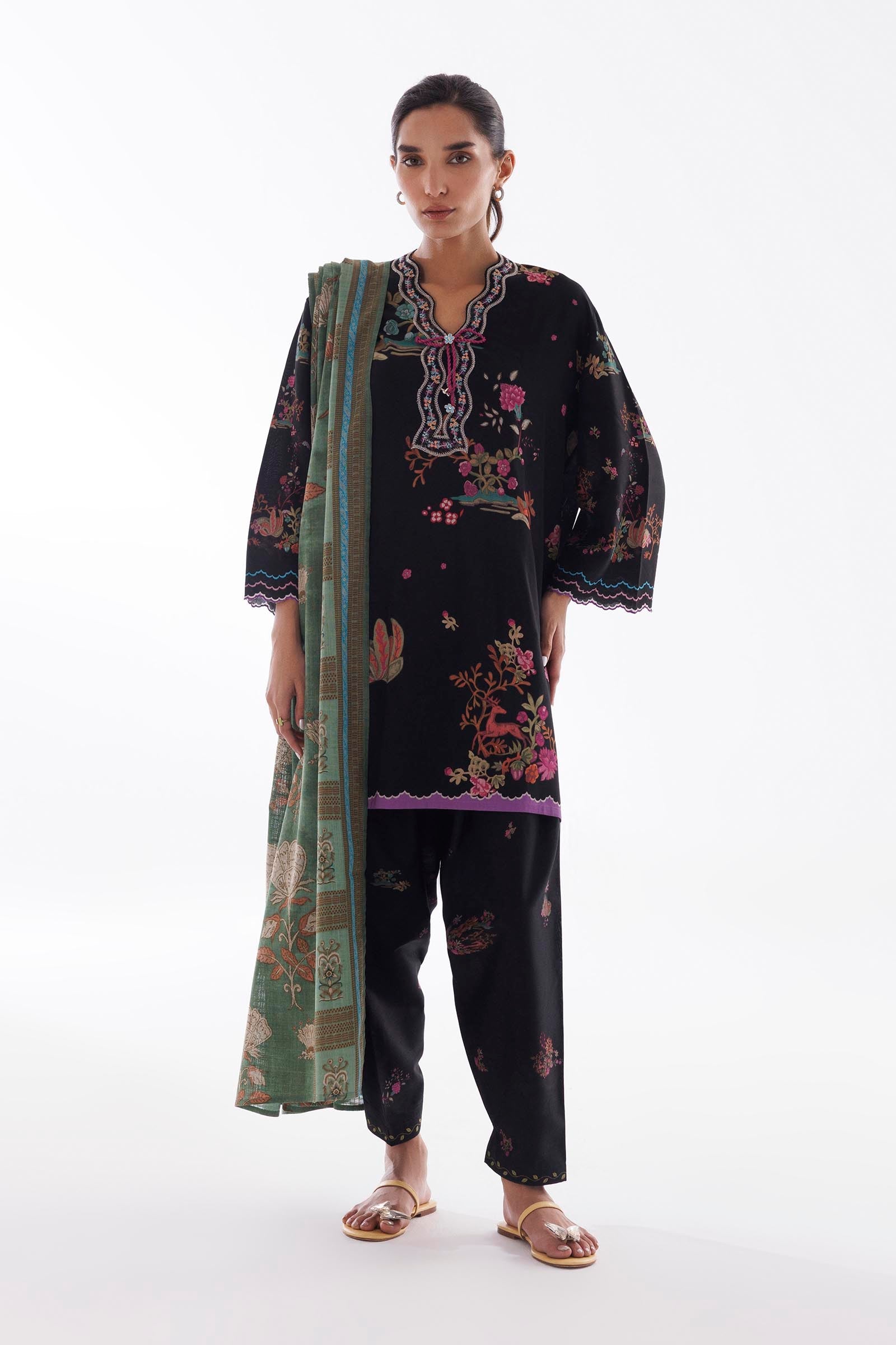 Stitched Linen Muzlin Suit