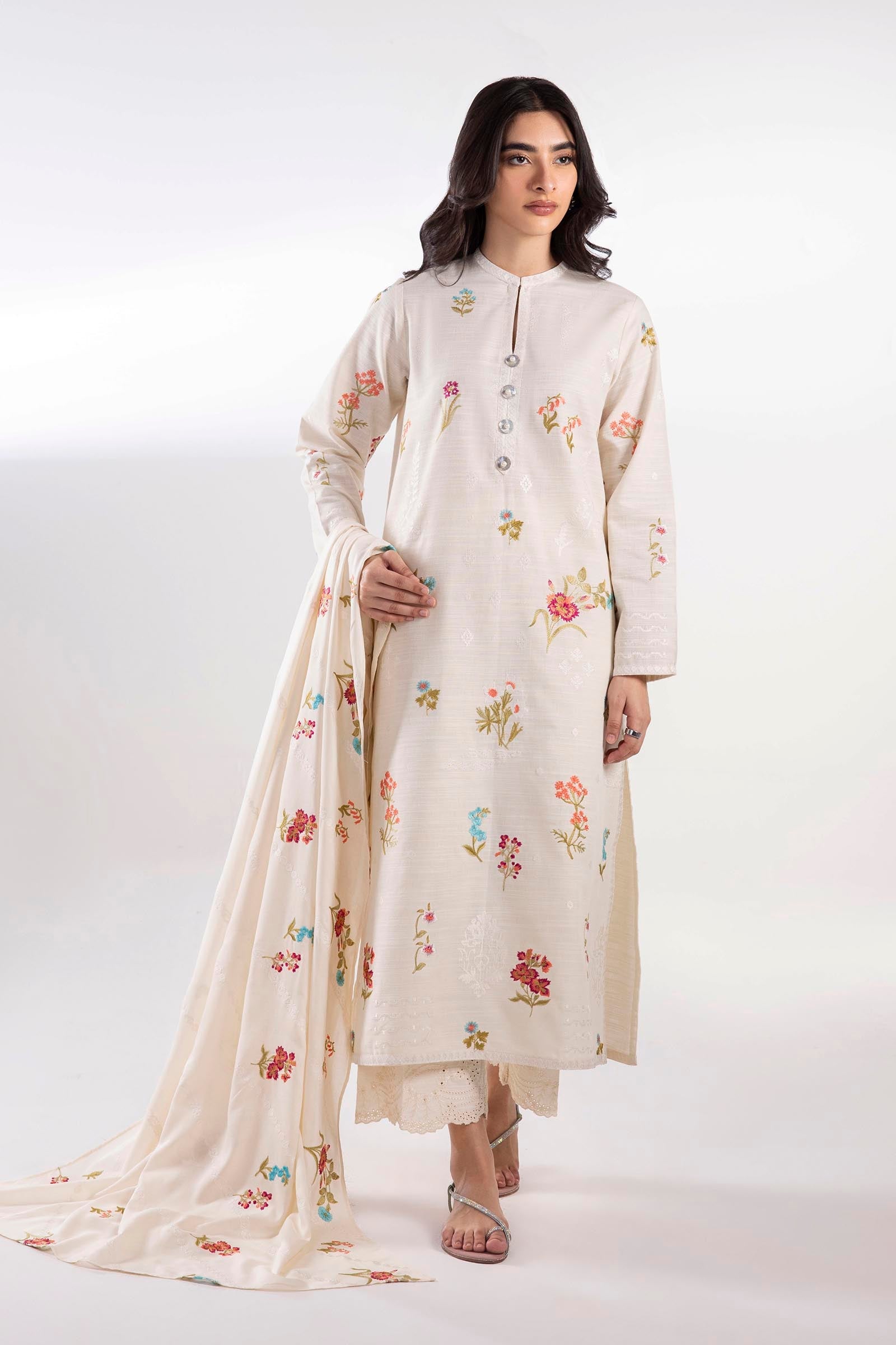 Stitched Embroidered Khaddar Shirt + Culotte