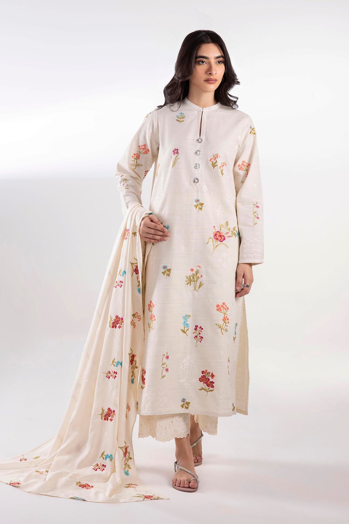 Stitched Embroidered Khaddar Shirt + Culotte