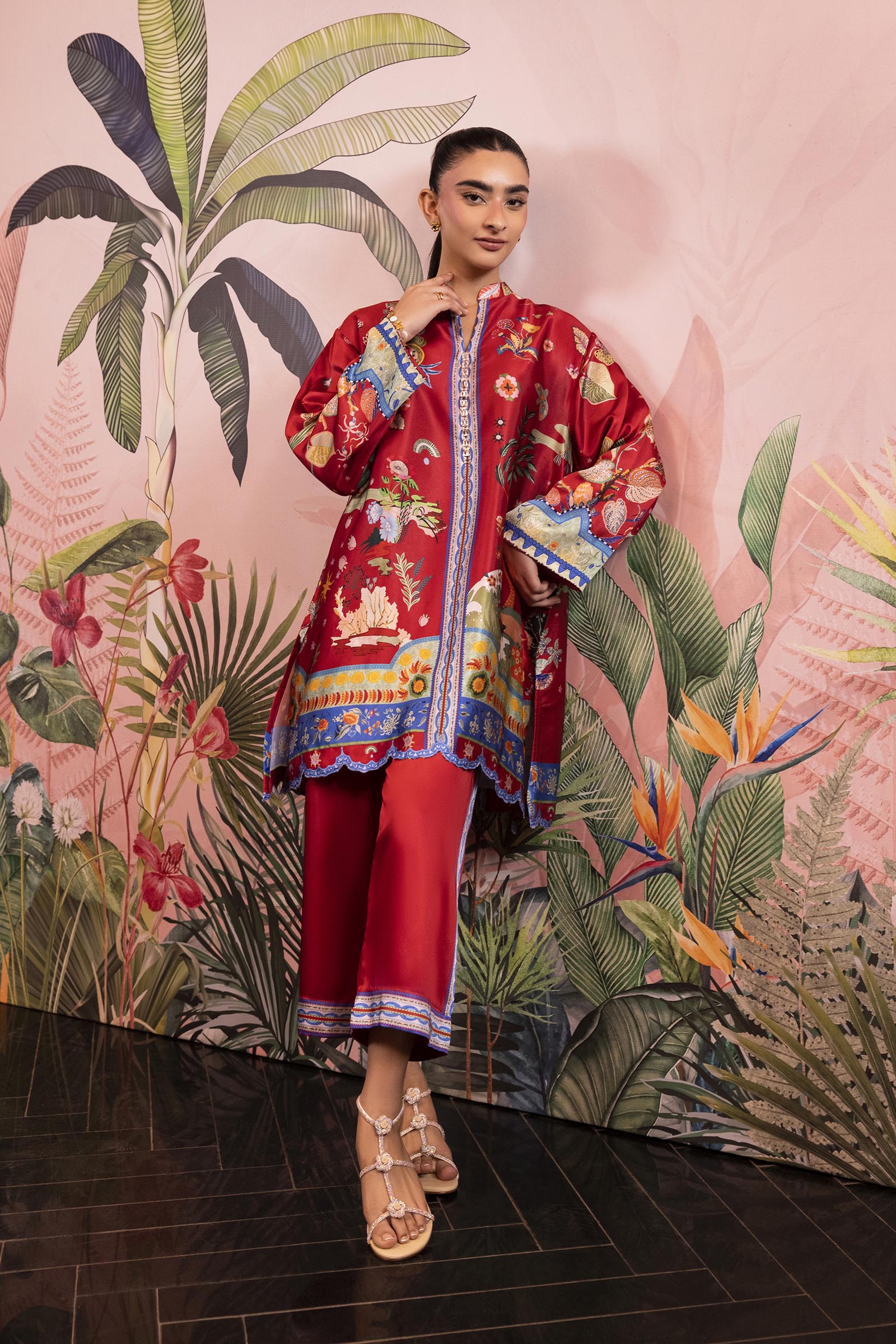 Stitched Printed Satin Shirt + Culotte