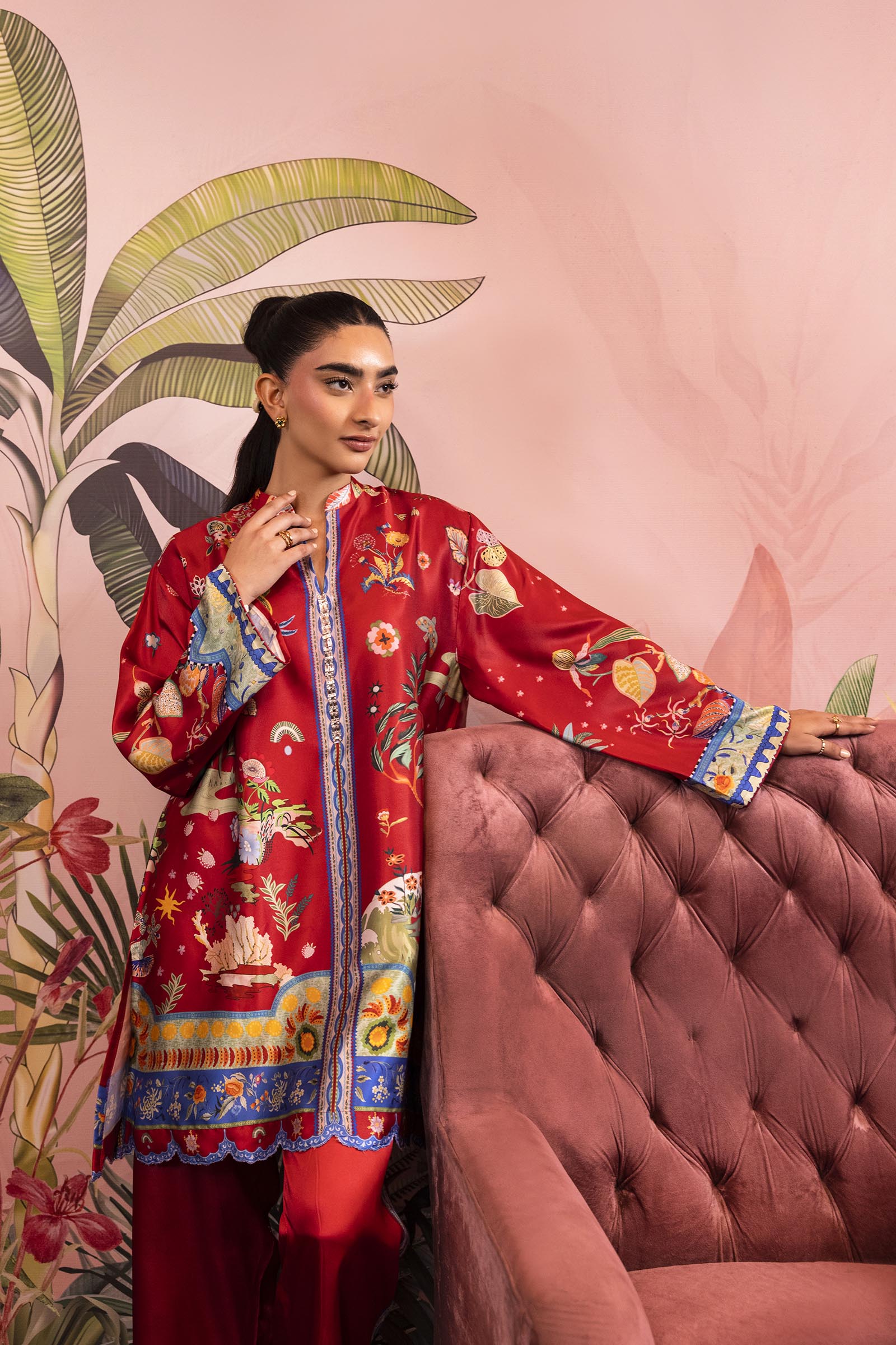 Stitched Printed Satin Shirt + Culotte