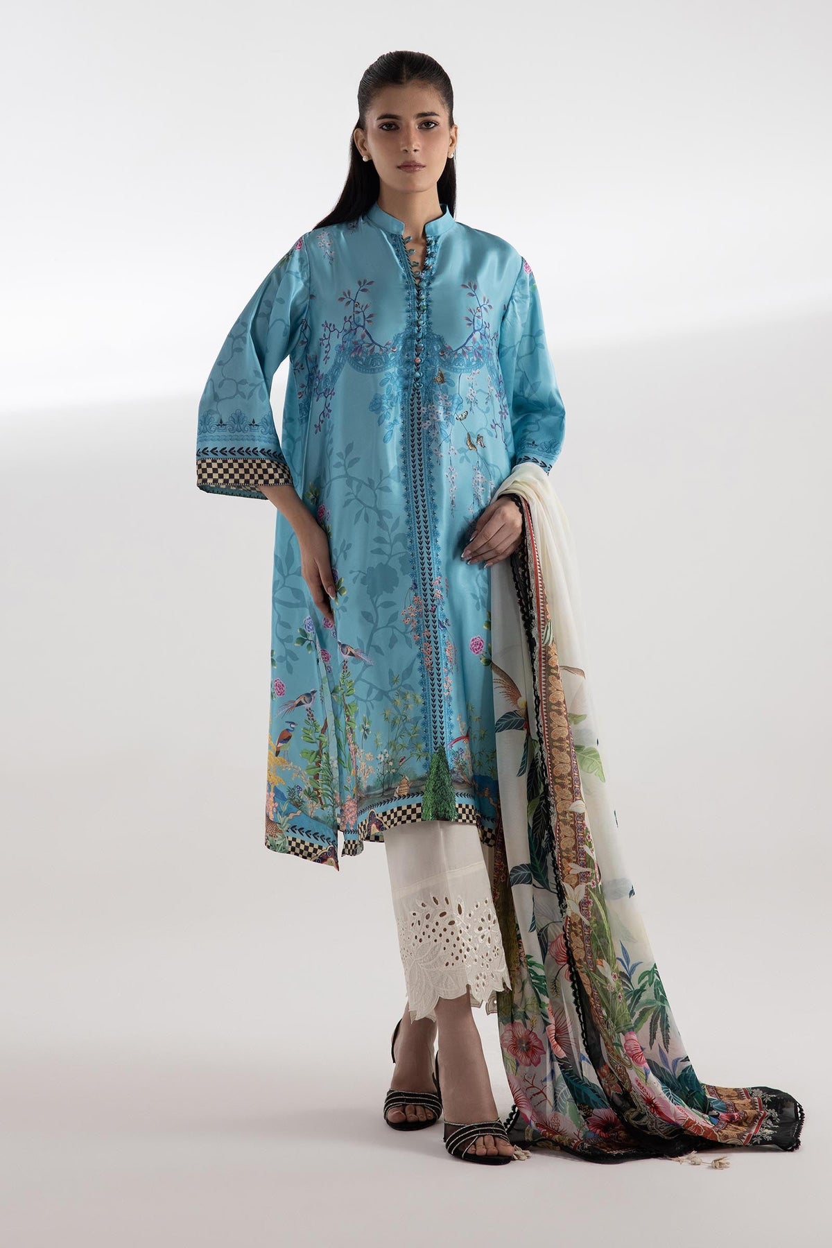 Stitched Printed Satin Shirt