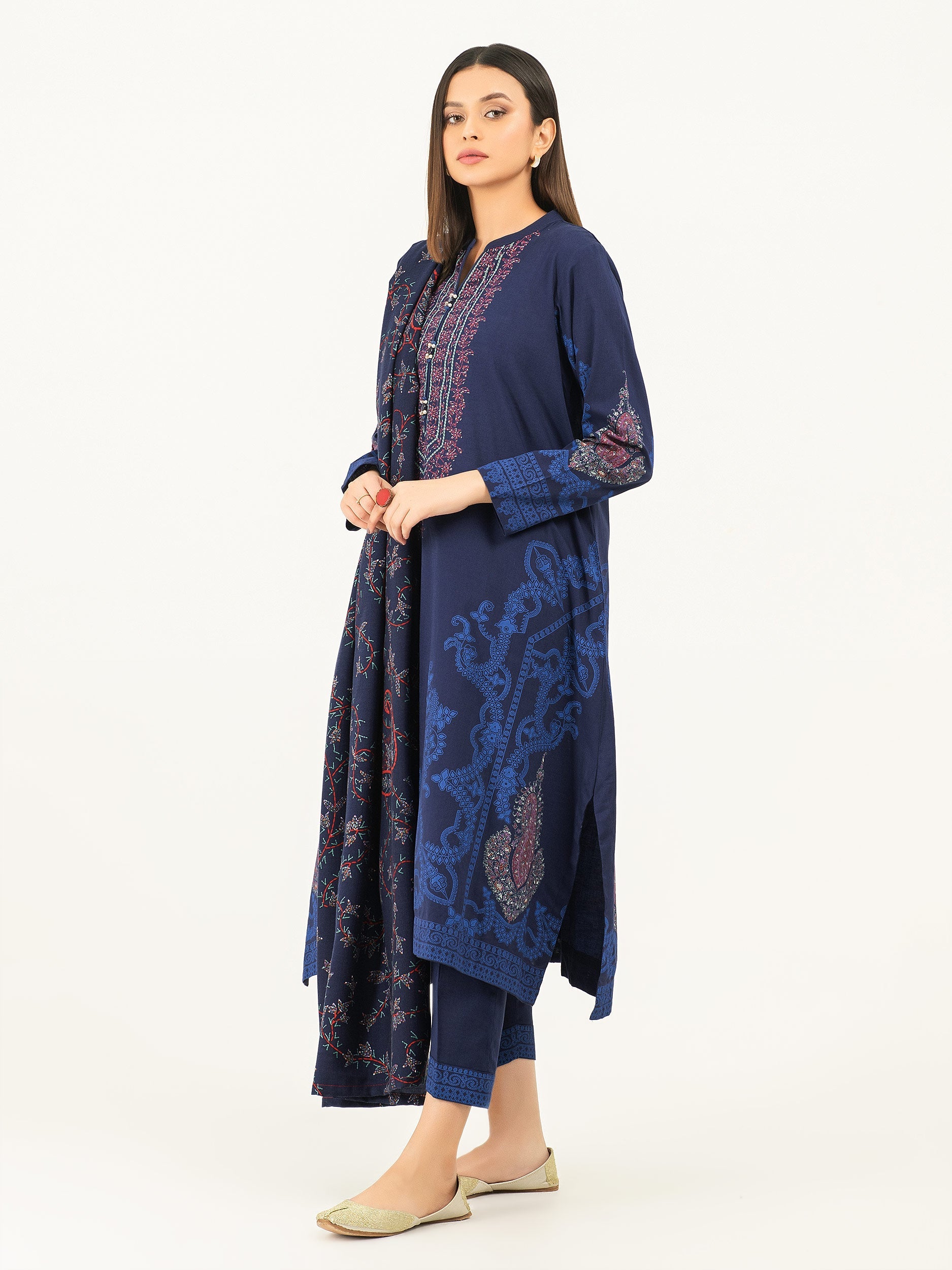 3 Piece Khaddar Suit-Pasted (Pret)