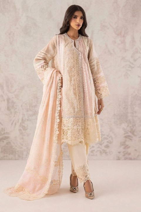 Stitched Embroidered Cotton Shirt + Shalwar + Dupatta