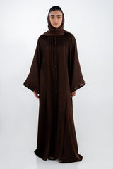 Georgette Embellished Abaya With Stripe Chiffon Scarf