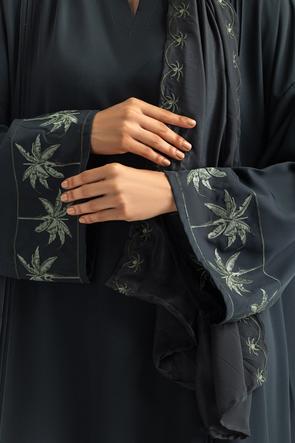 Georgette Embroidered abaya With Embroidered Scarf