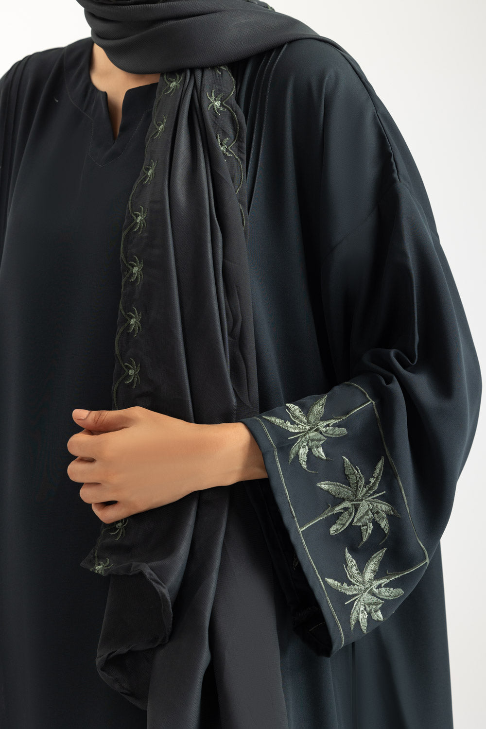 Georgette Embroidered abaya With Embroidered Scarf