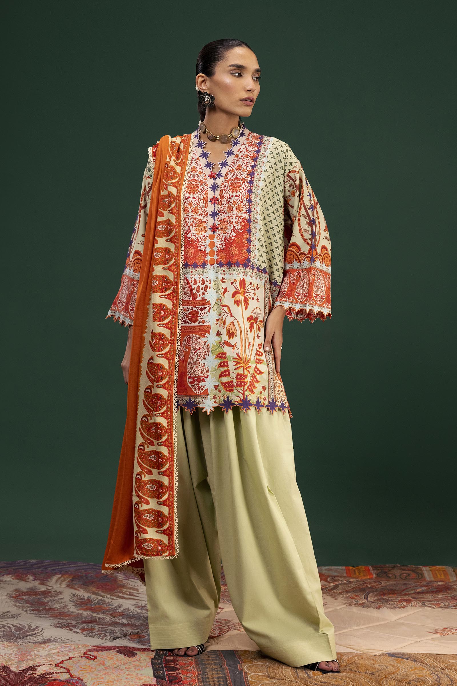 Stitched Printed Linen Suit