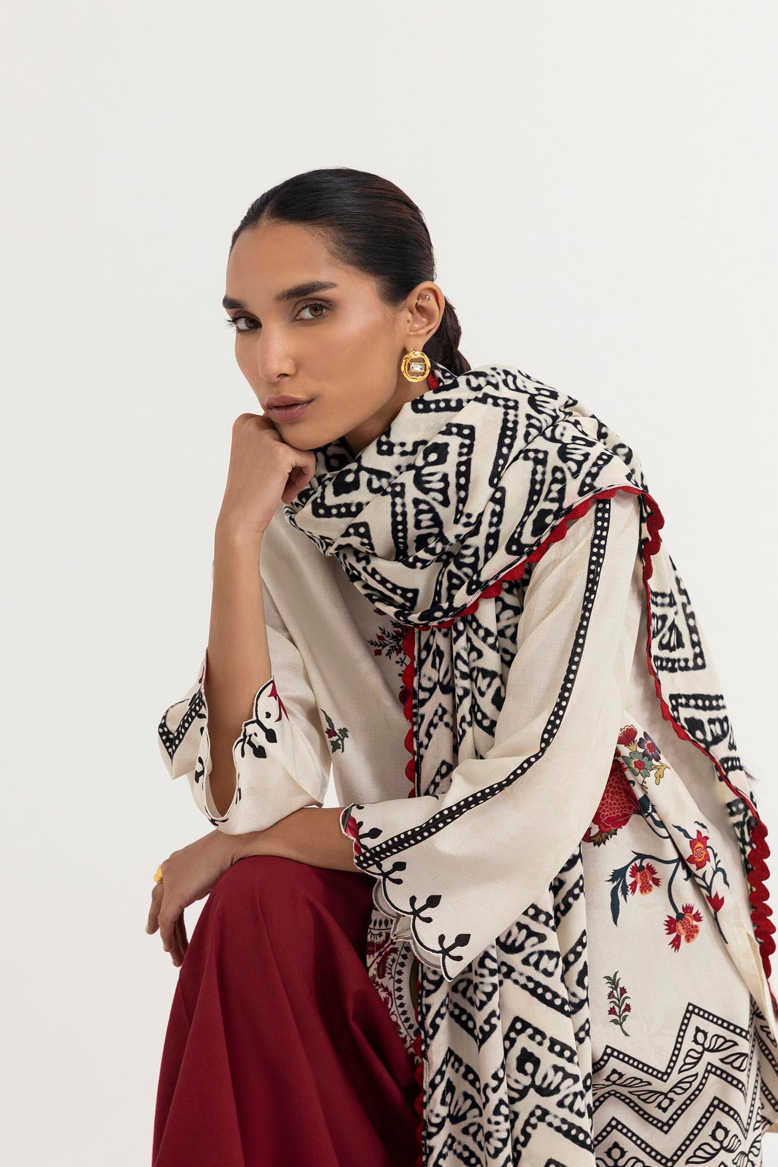 Stitched Printed Linen Suit