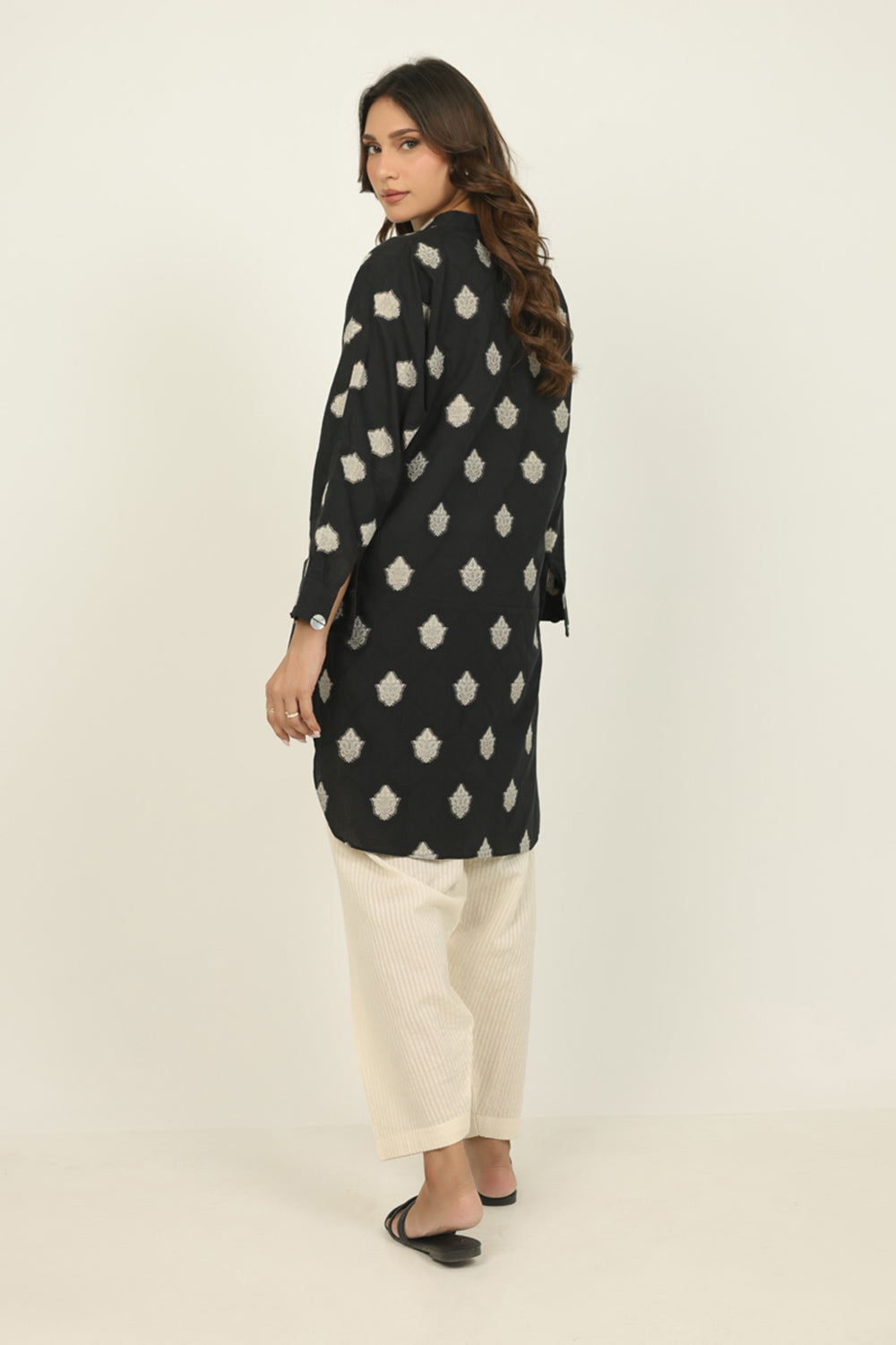 Jacquard Dyed Shirt And Cotton Stripe Shalwar