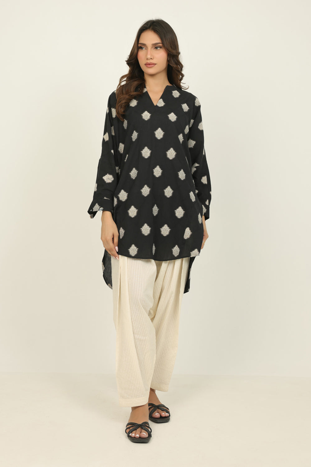 Jacquard Dyed Shirt And Cotton Stripe Shalwar