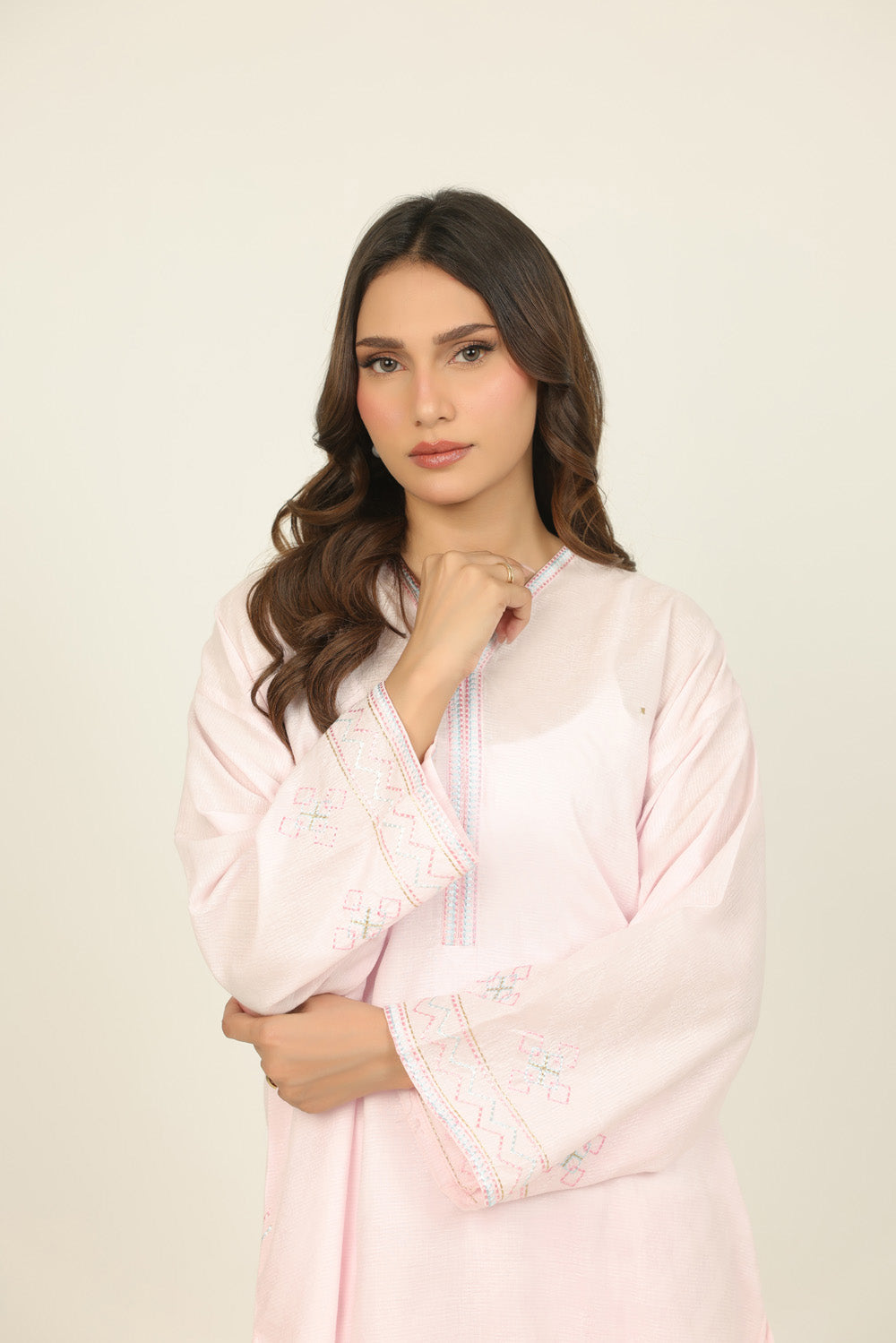 Jacquard Embroidered Shirt And Dyed Trouser