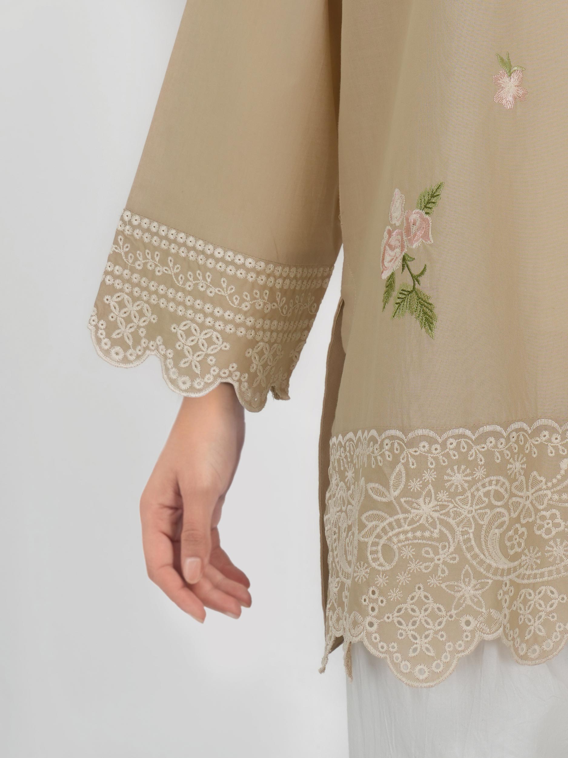 Cambric Kurti- Embroidered (Pret)