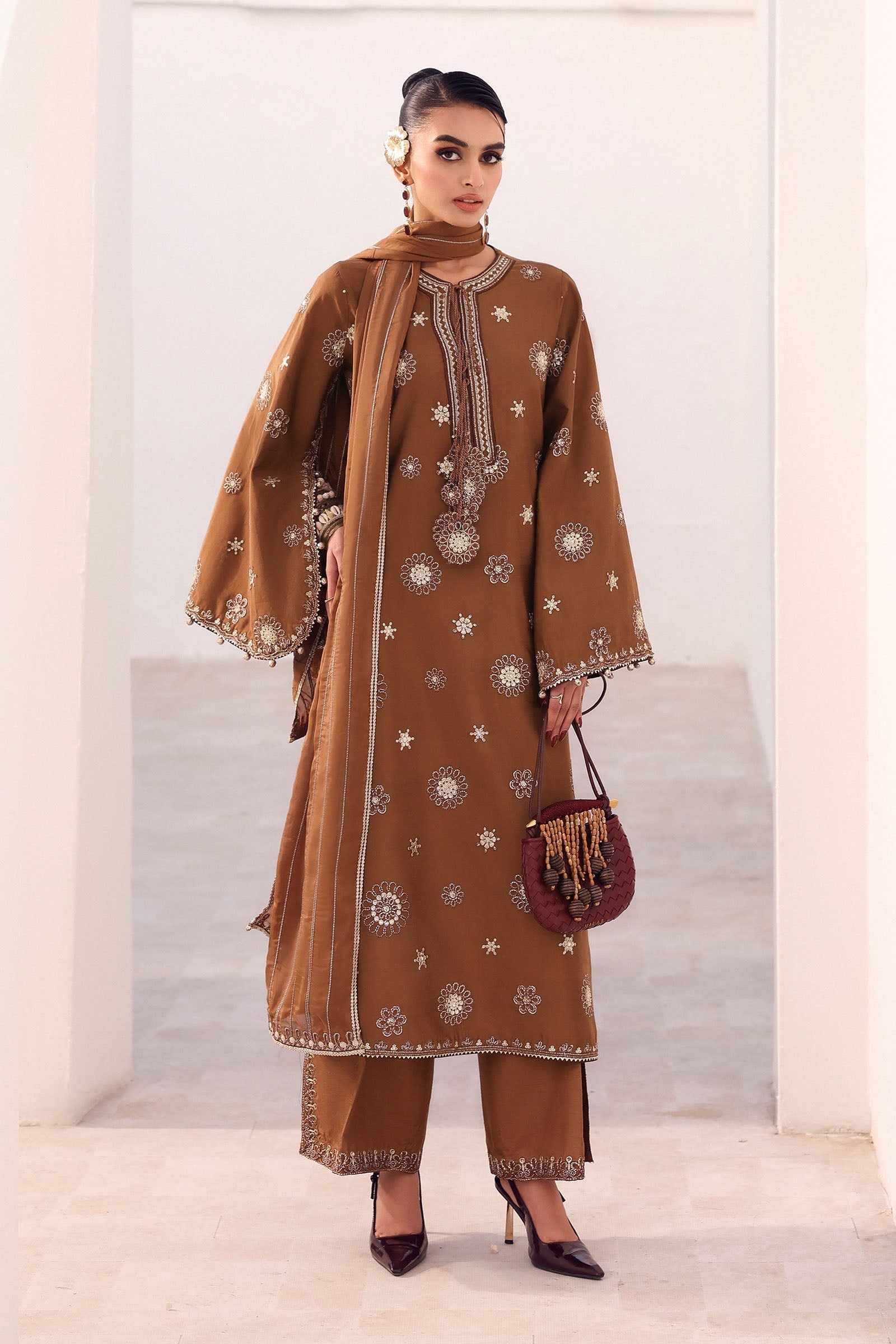 3 Piece Embroidered Tissue Staple Suit