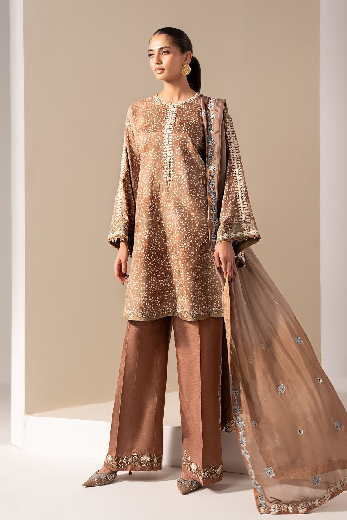 3 Piece Embroidered Silk Suit