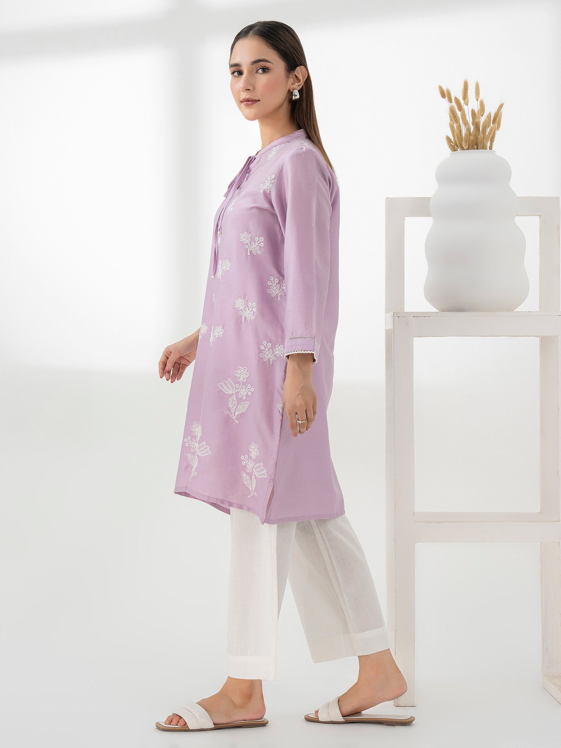 Satin Shirt- Embroidered (Pret)