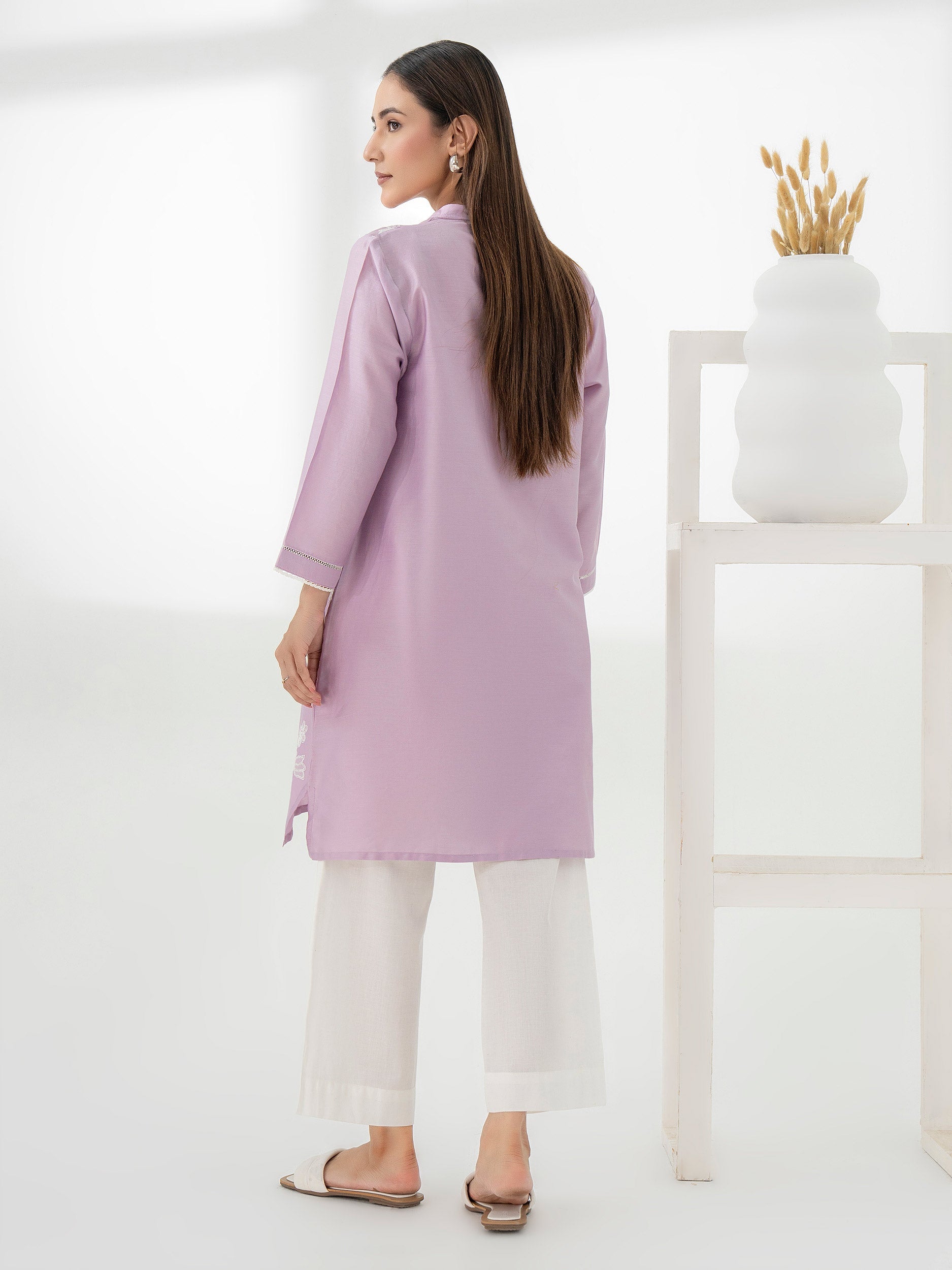 Satin Shirt- Embroidered (Pret)