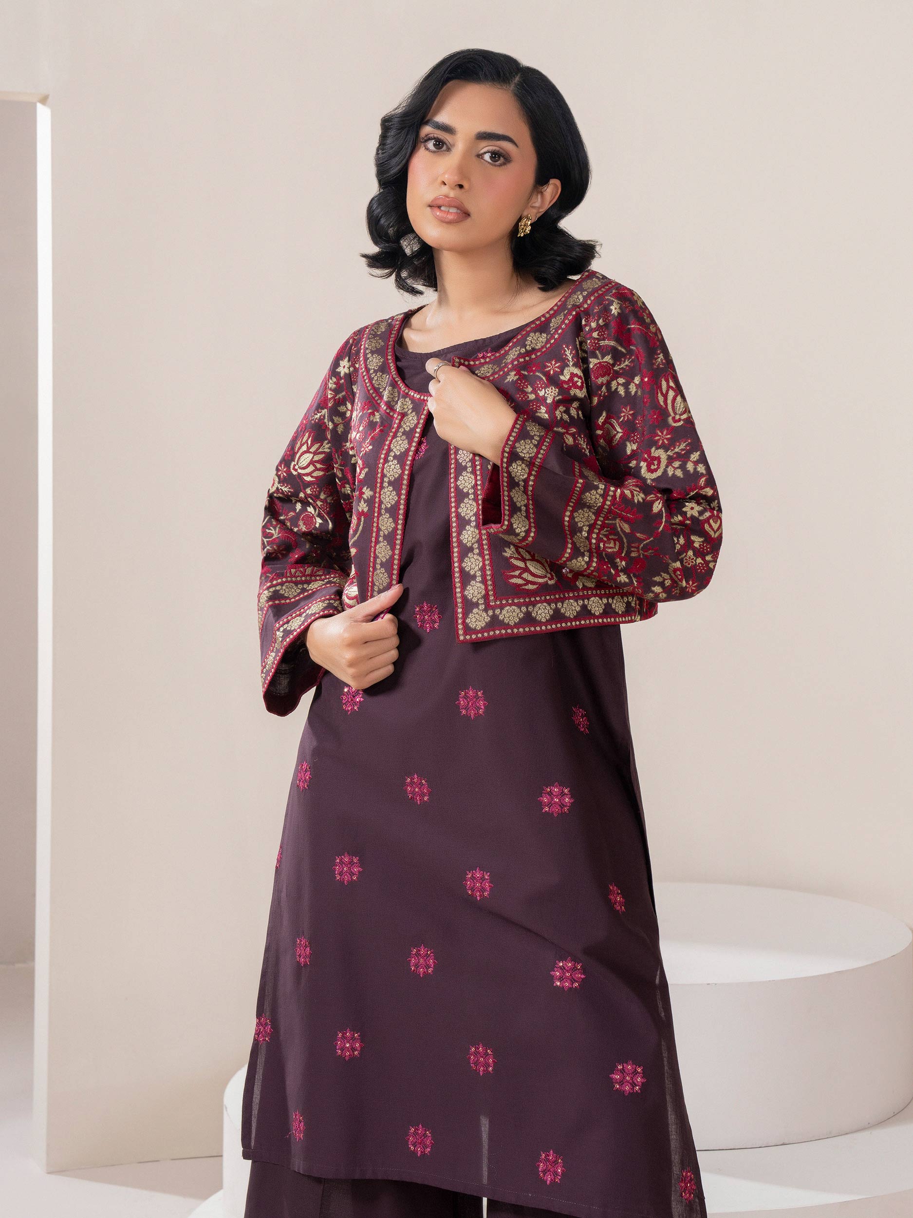 2 Piece Jacquard Suit-Embroidered (Pret)