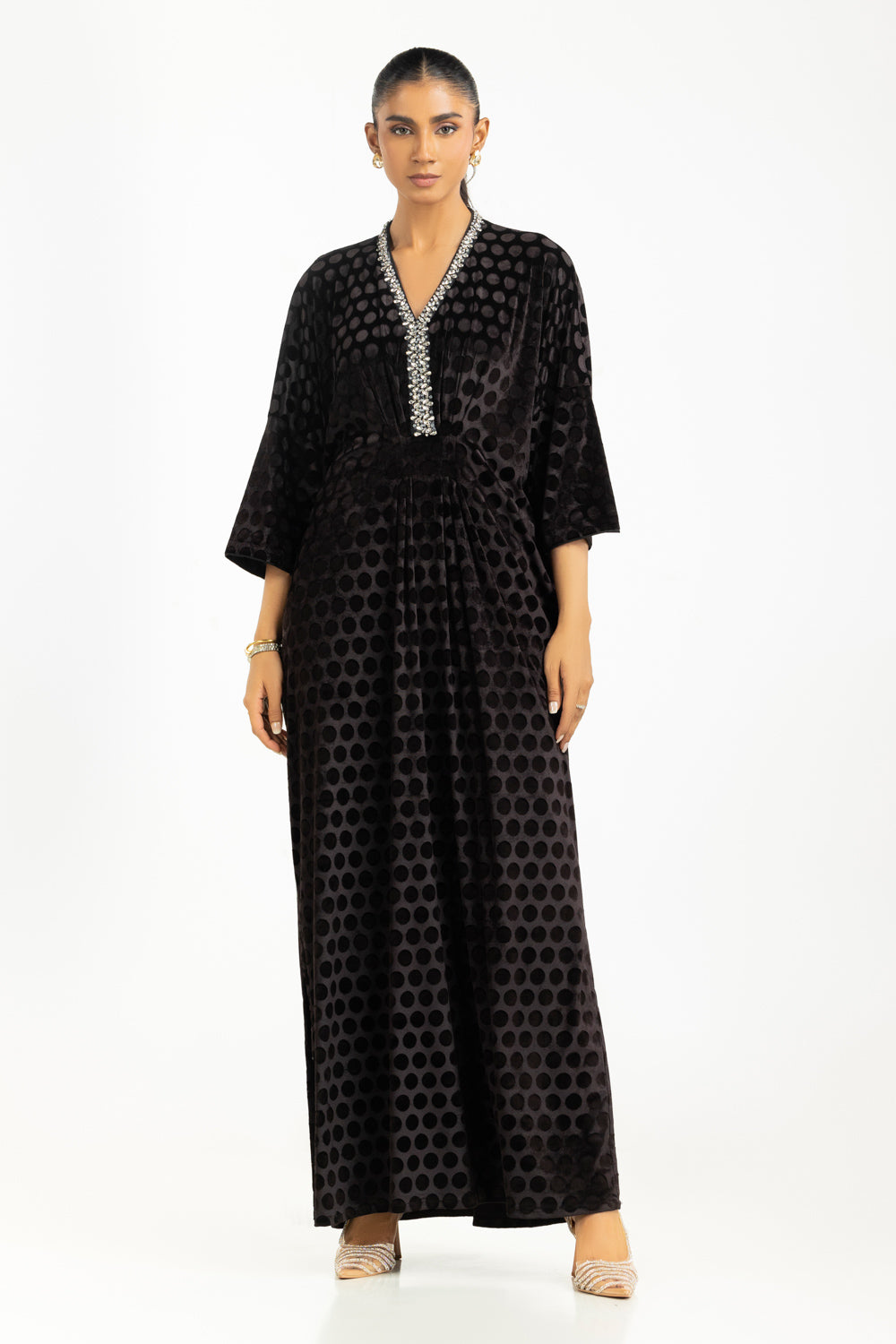 Velvet Polka Dots Embellished Kaftan