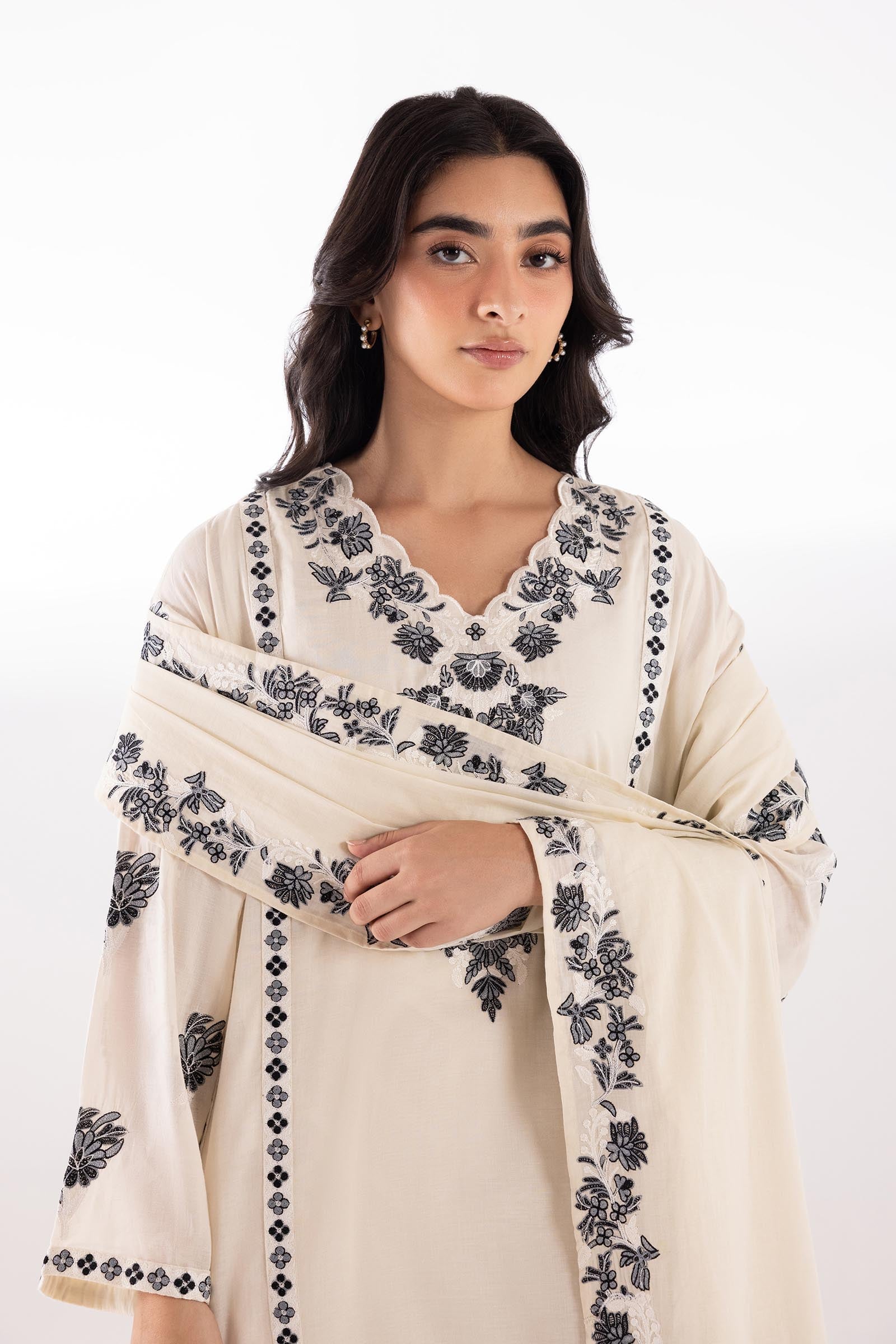 Stitched Embroidered Voil Shirt + Dupatta