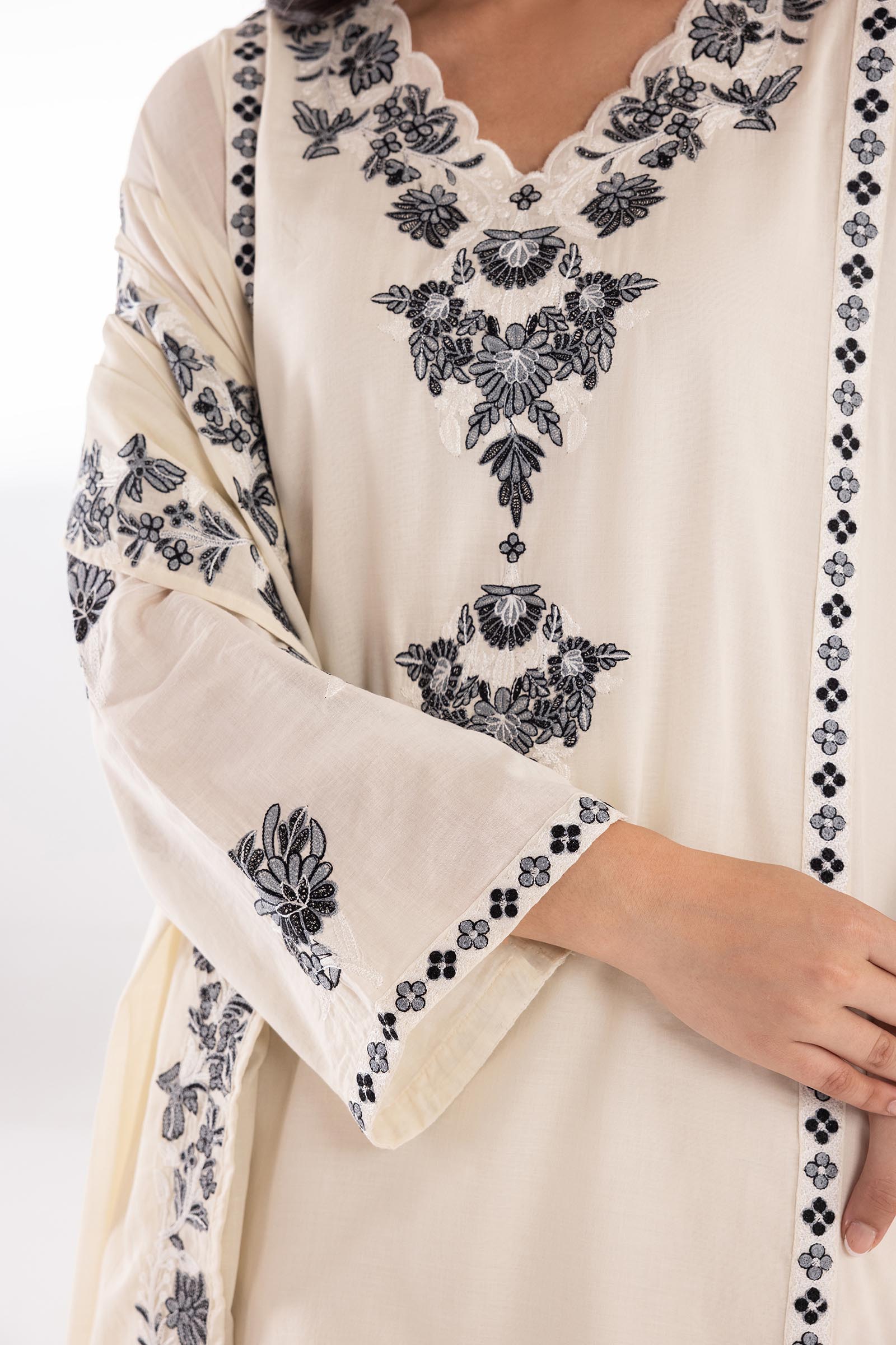 Stitched Embroidered Voil Shirt + Dupatta