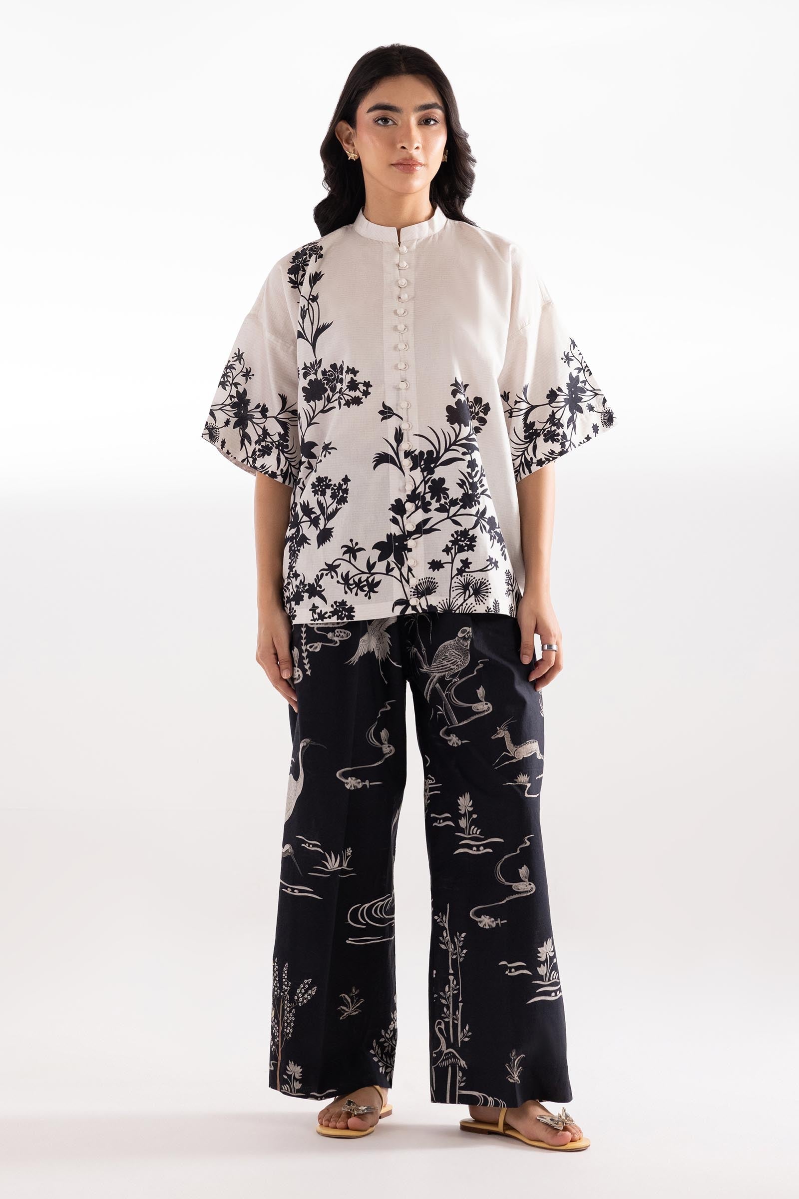 Stitched Printed Linen Shirt + Culotte